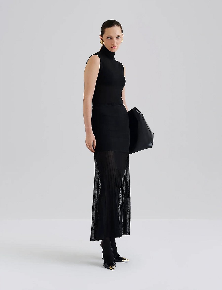 Malina - Calina Sheer Knitted Maxi skirt - plisseeritud seelikud - black - 5