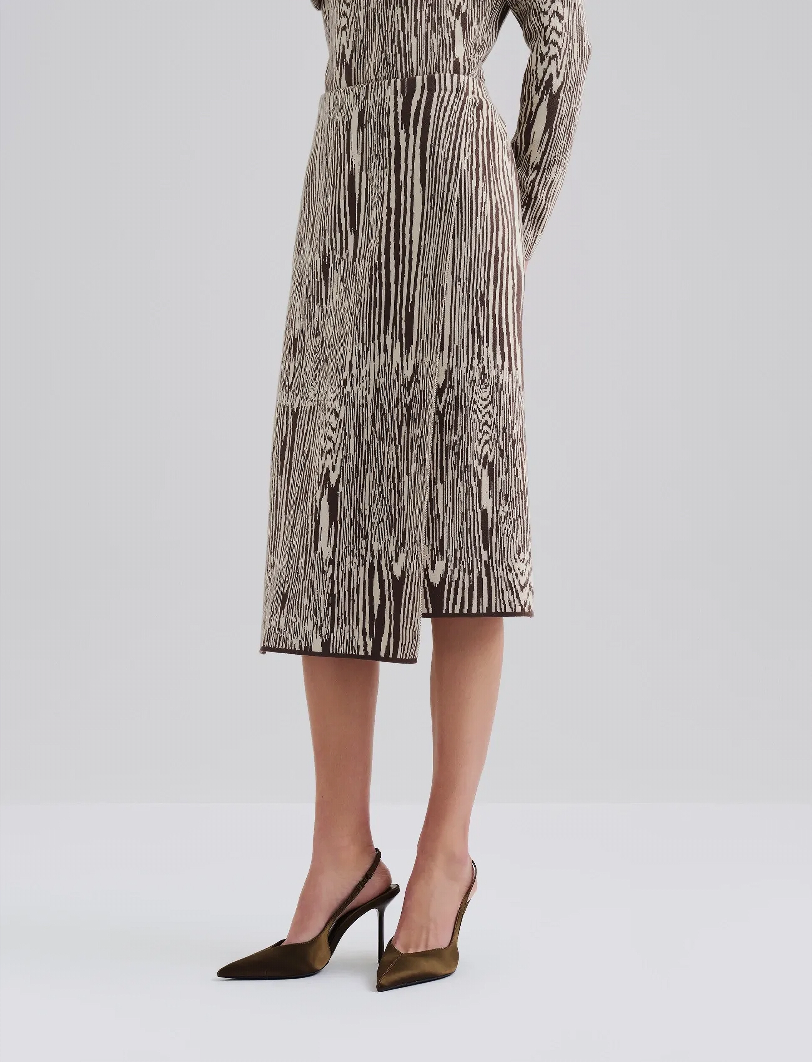 Malina Lois Jacquard Knitted Wrap Midi Skirt, XL, Beige, Designere > Knælange Og Midi Nederdele, Dame