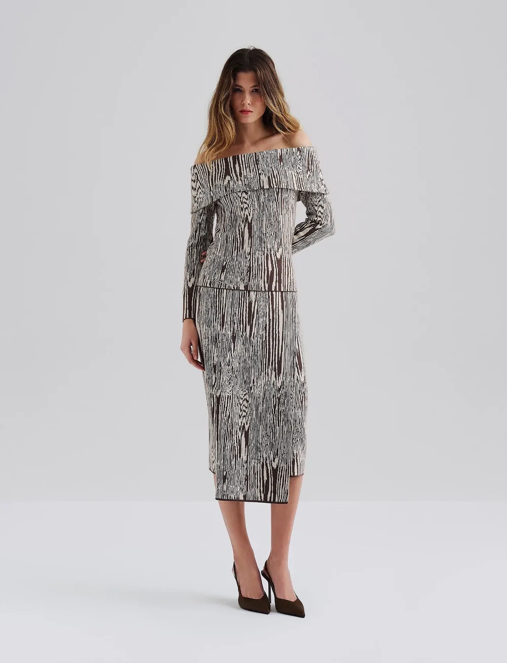 Malina - Lois Jacquard Knitted Wrap Midi skirt - midi-röcke - moire - 5