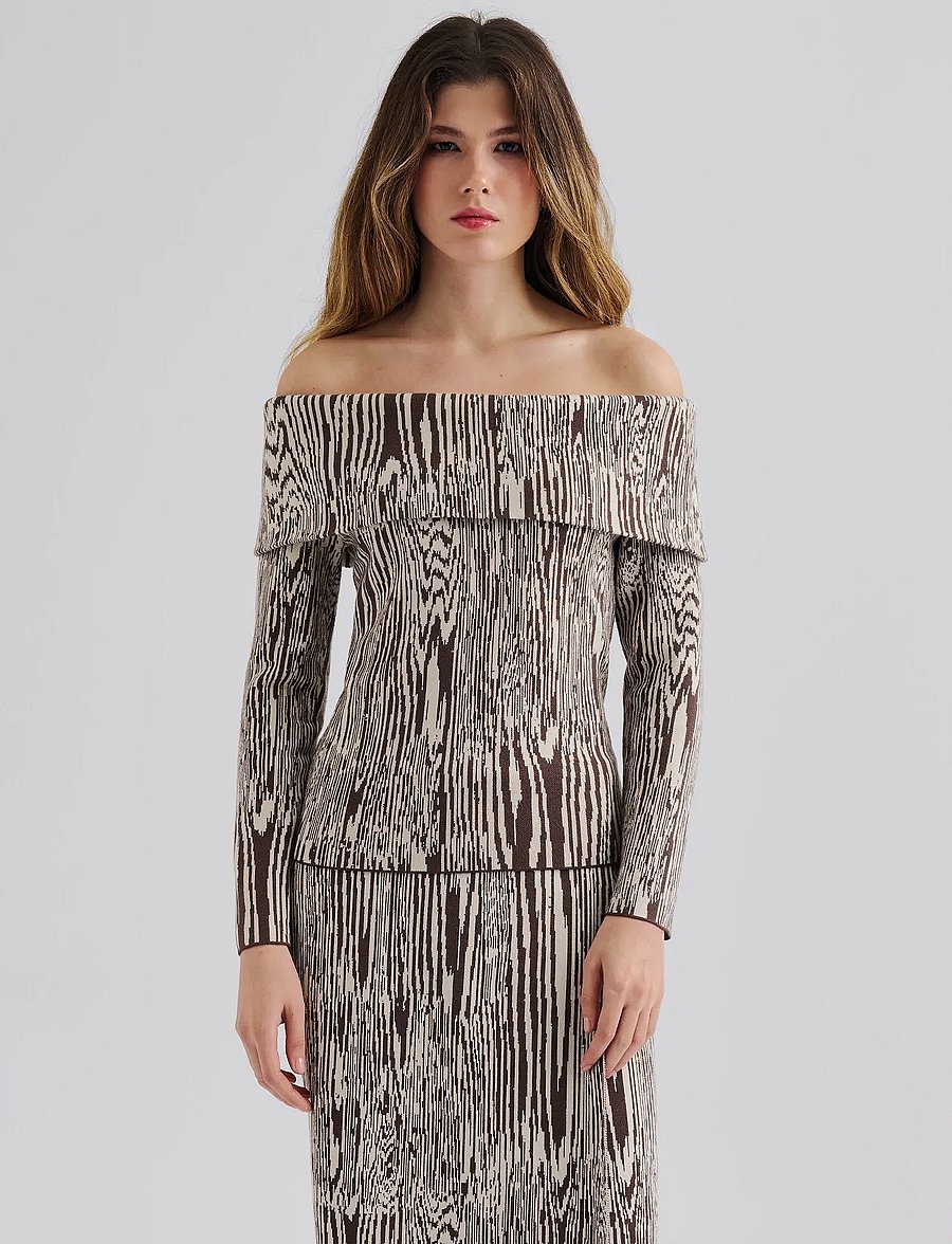 Malina - Cirella Knitted Off Shoulder Top - sviitrid - moire - 0