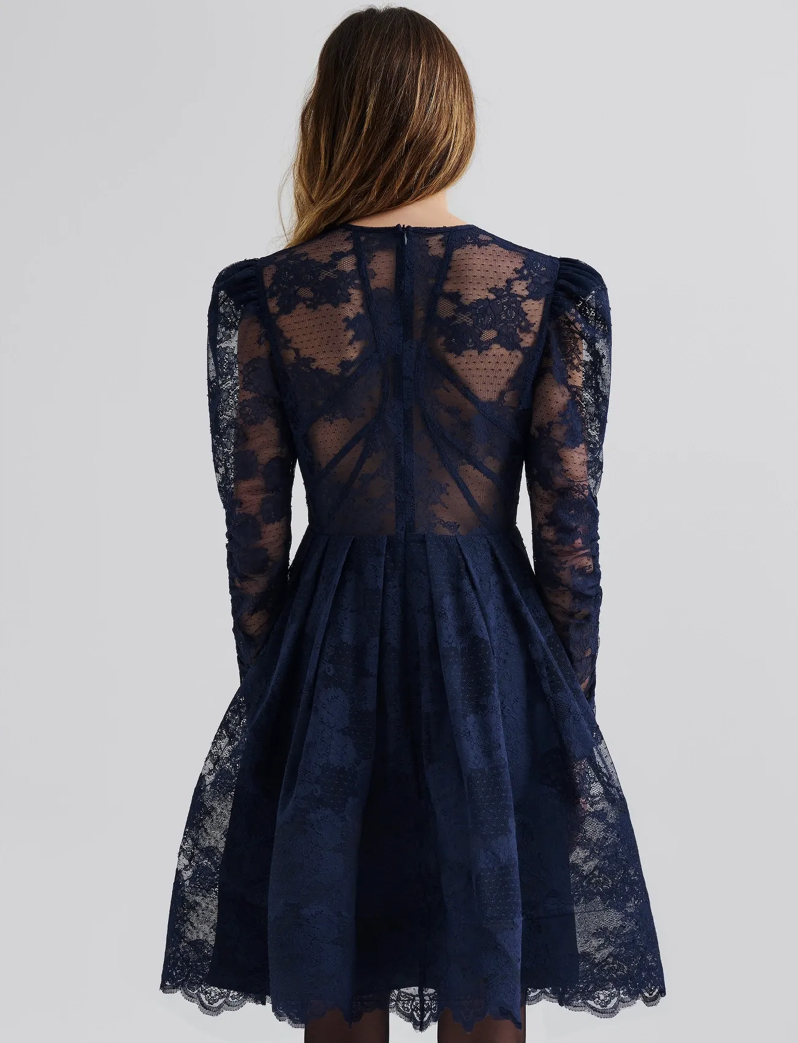 Malina - Leoni Lace Mini Dress - blondekjoler - dark blue - 3