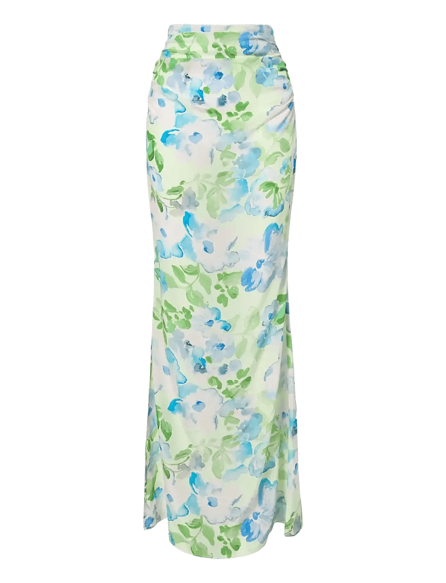 Malina - Laurel Ruched Chiffon Maxi Skirt - maxi skirts - pastel floral pistachio - 1