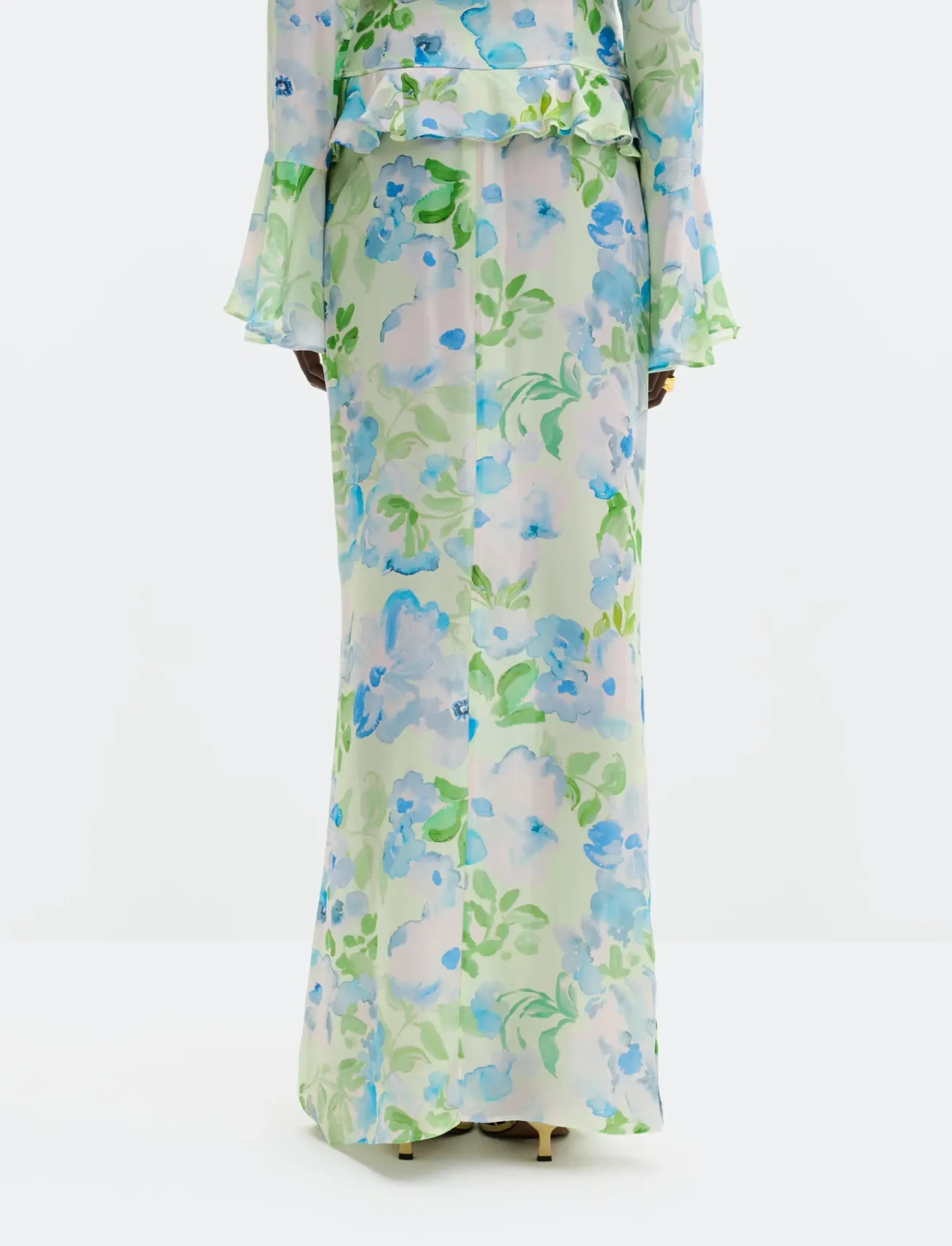 Malina - Laurel Ruched Chiffon Maxi Skirt - maxi röcke - pastel floral pistachio - 2