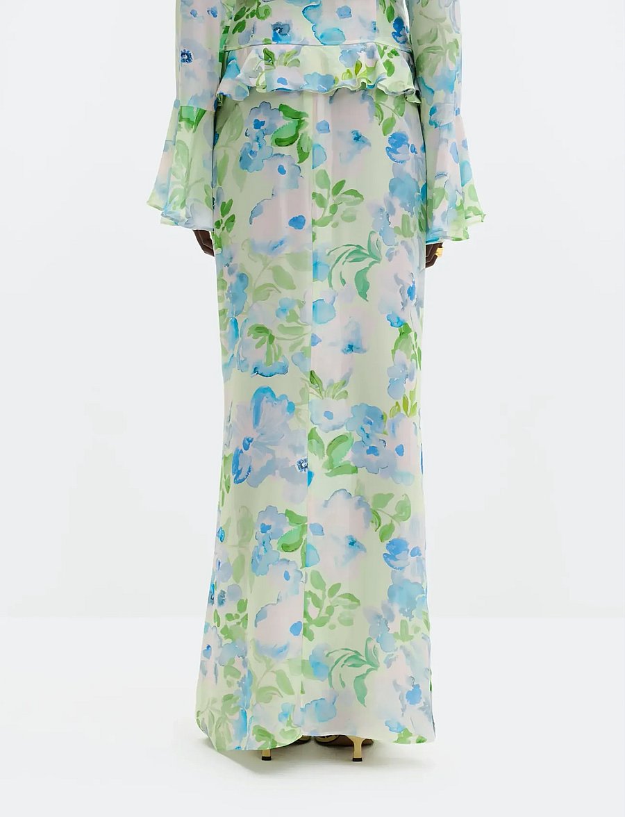 Malina - Laurel Ruched Chiffon Maxi Skirt - maxi skirts - pastel floral pistachio - 2