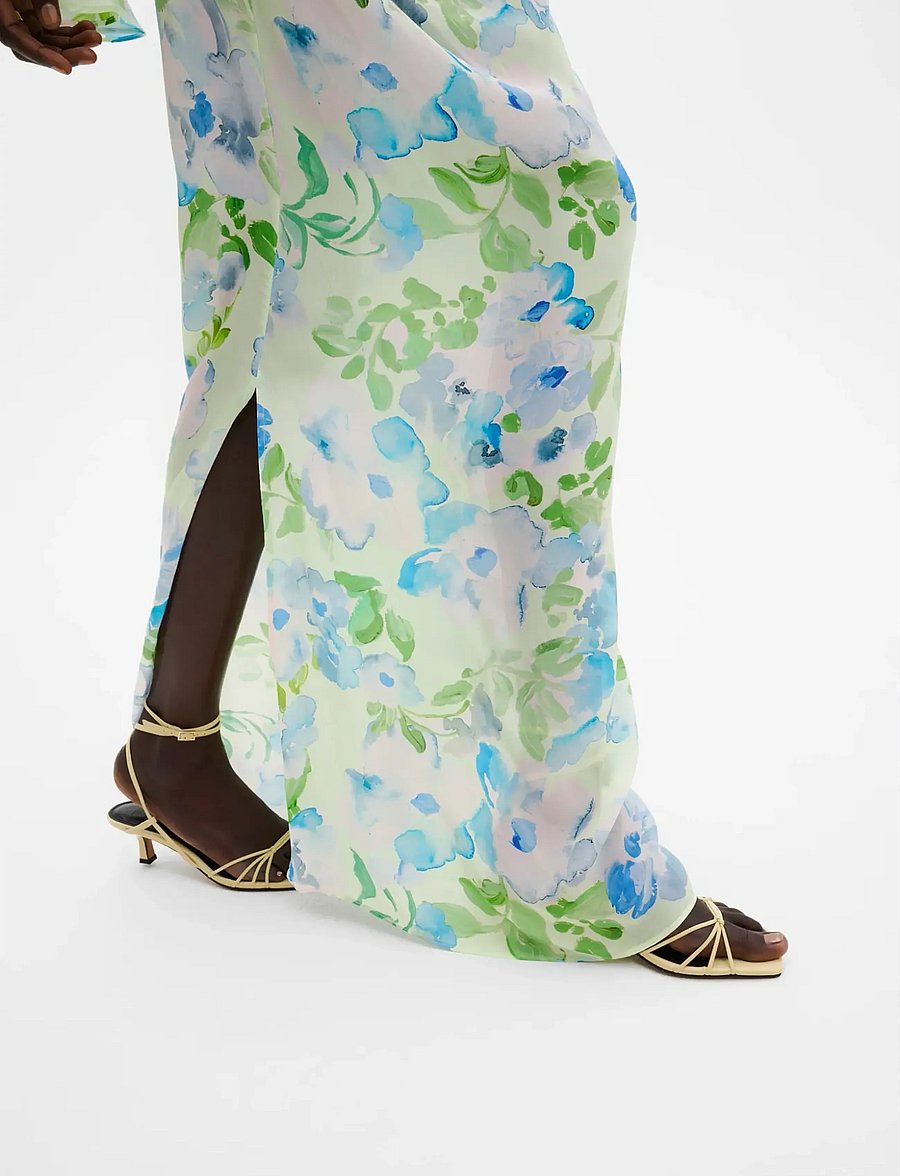 Malina - Laurel Ruched Chiffon Maxi Skirt - maxi skirts - pastel floral pistachio - 3