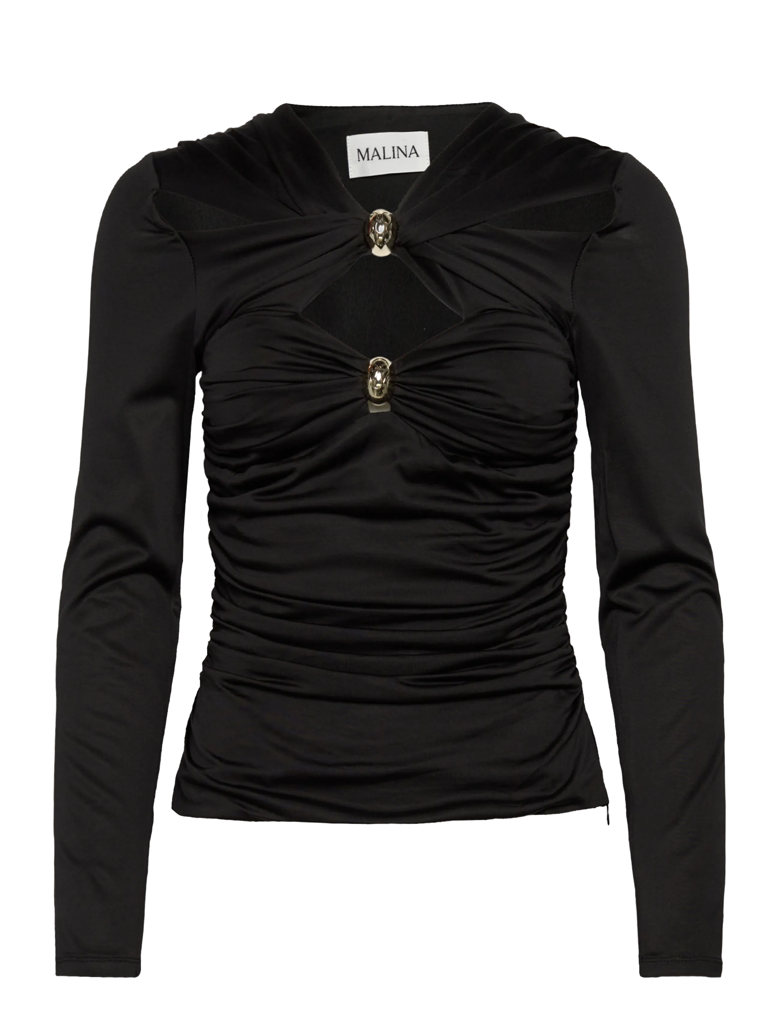 Malina Amela Embellished Long Sleeve Jersey Top - Riided - BLACK / black