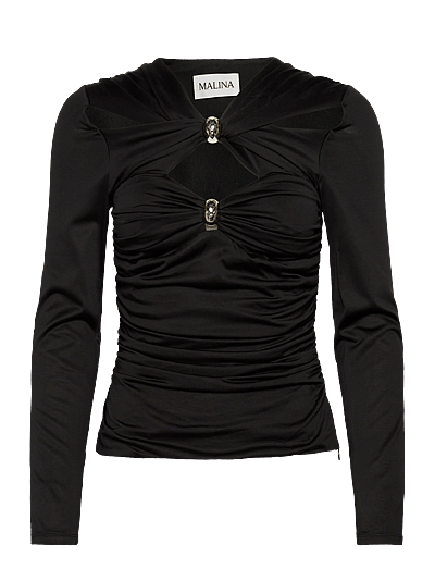 Malina Amela Embellished Long Sleeve Jersey Top - T-shirts & Tops - BLACK / black