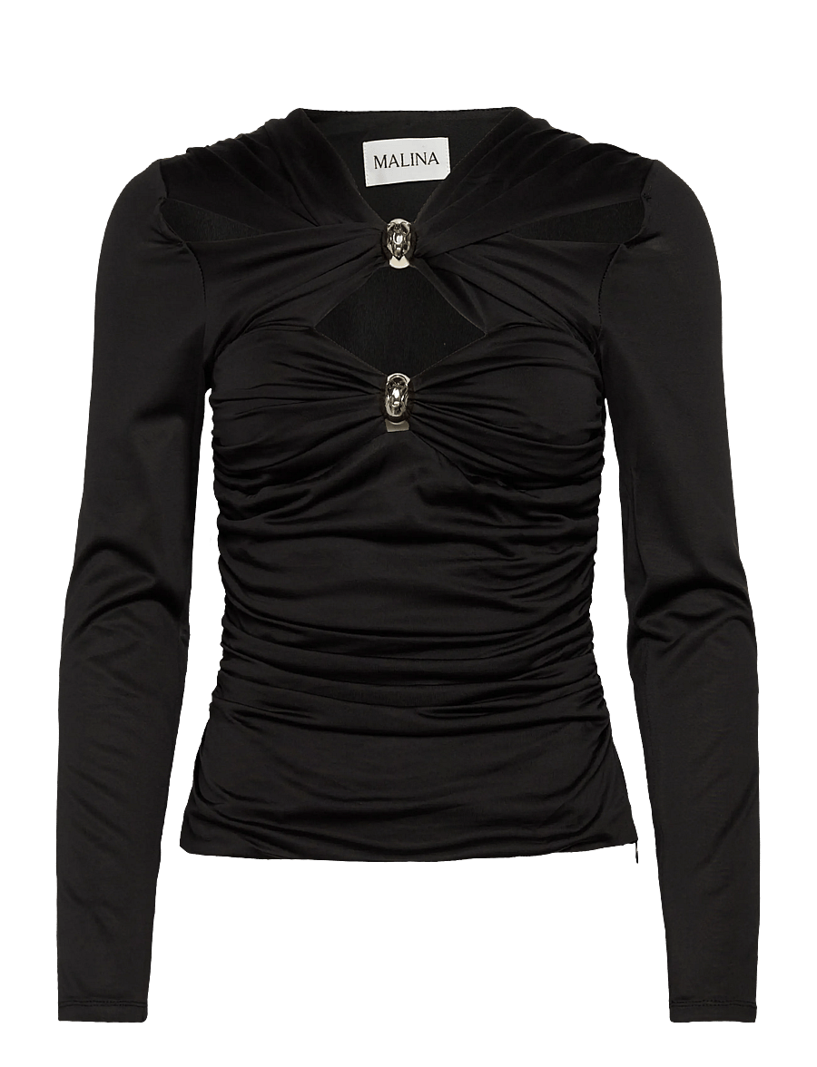 Malina - Amela Embellished Long Sleeve Jersey Top - pikkade varrukatega alussärgid - black - 1