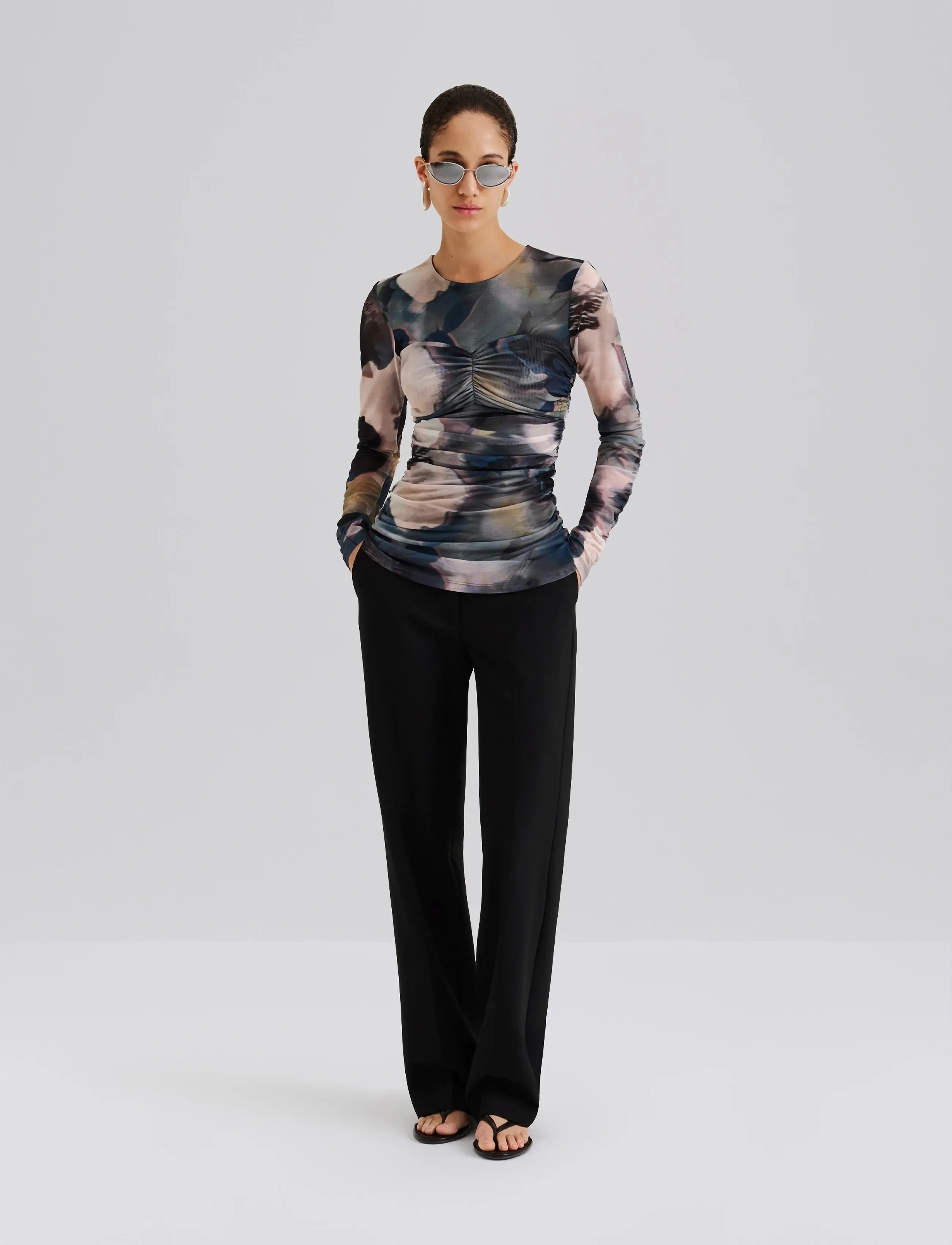 Malina Elionora Sheer Jersey Top - Hauts à manches longues - DUSTY POPPY / multi