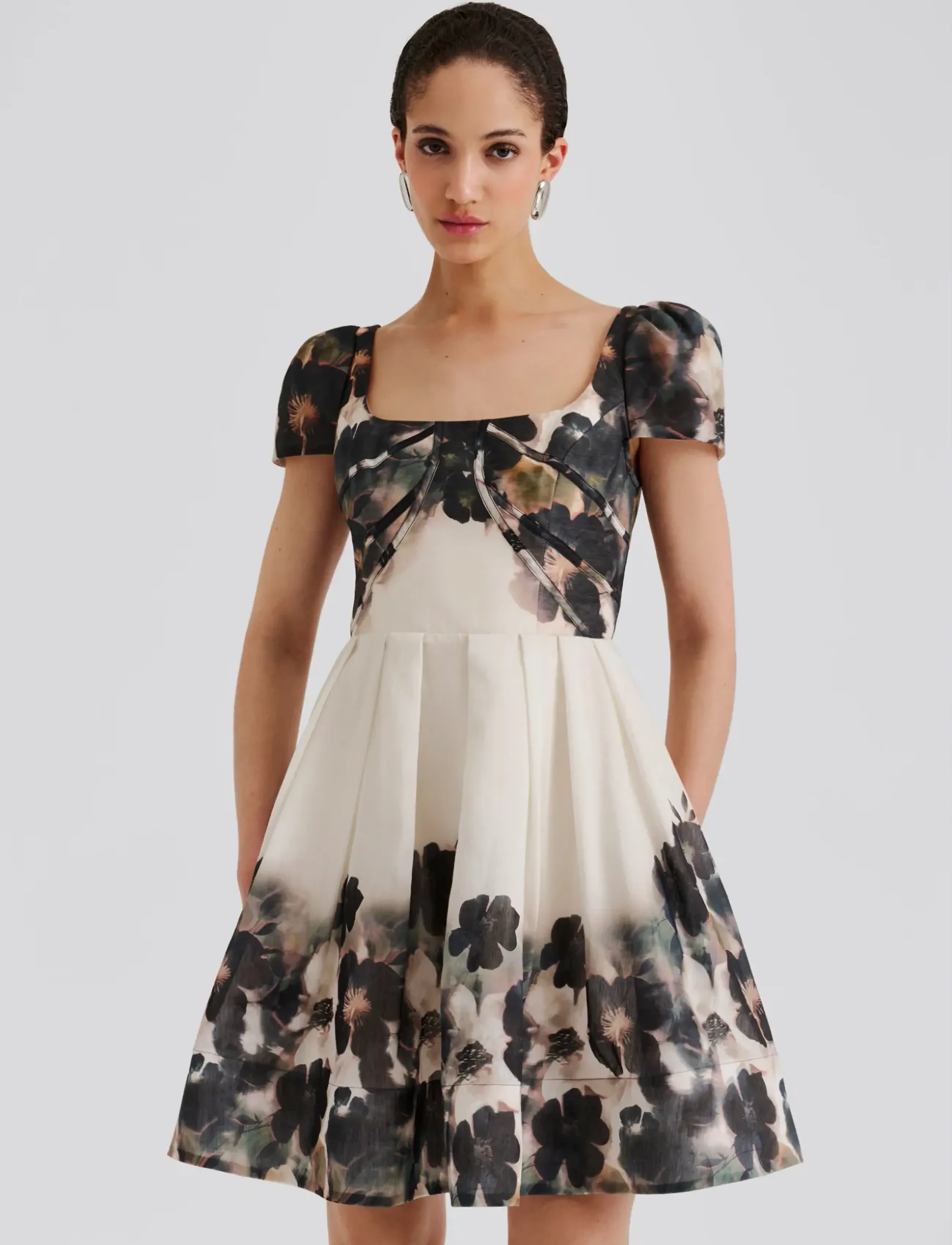 Malina Vanda Pouf Sleeve Mini Dress - Tøj - DUSTY POPPY / multi