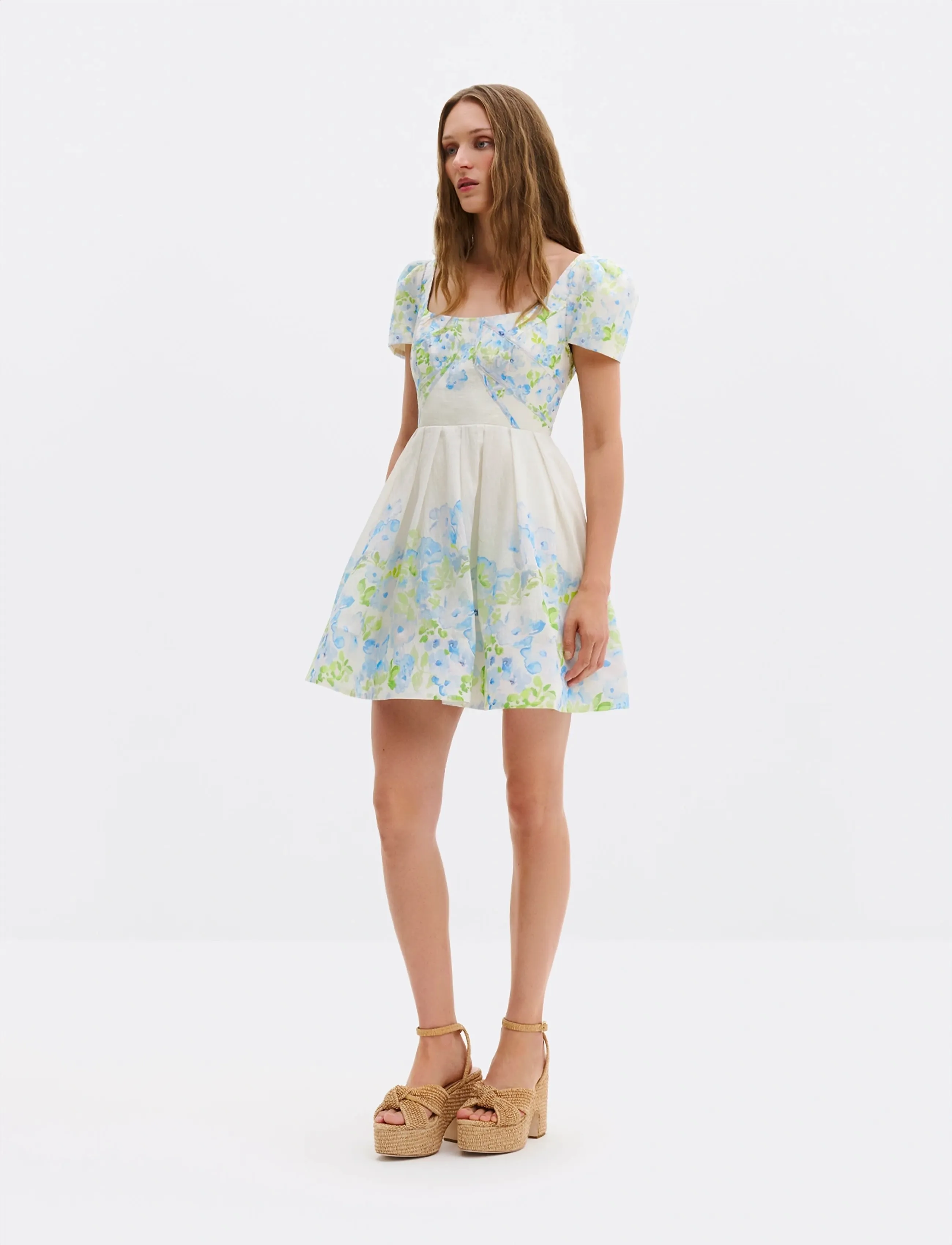 Malina Vanda Pouf Sleeve Mini Dress - Kleidung - PASTEL FLORAL VANILLA / cream