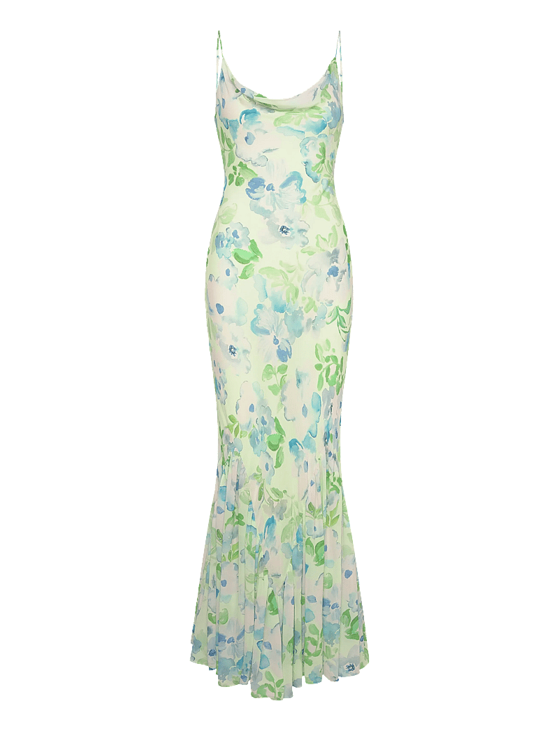 Malina - Amaia Silk Blend Chiffon Maxi Slip Dress - maxi dresses - pastel floral pistachio - 1