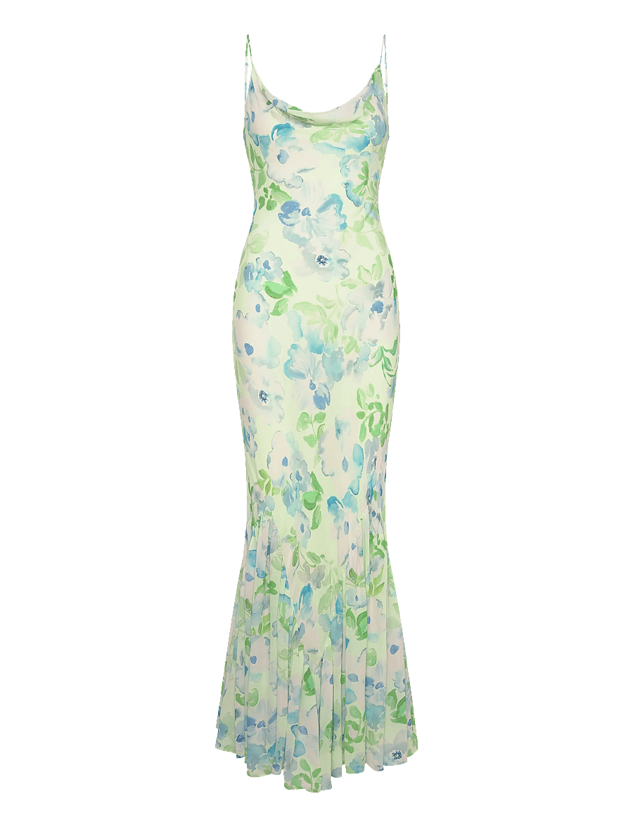 Malina - Amaia Silk Blend Chiffon Maxi Slip Dress - maxi sukienki - pastel floral pistachio - 1