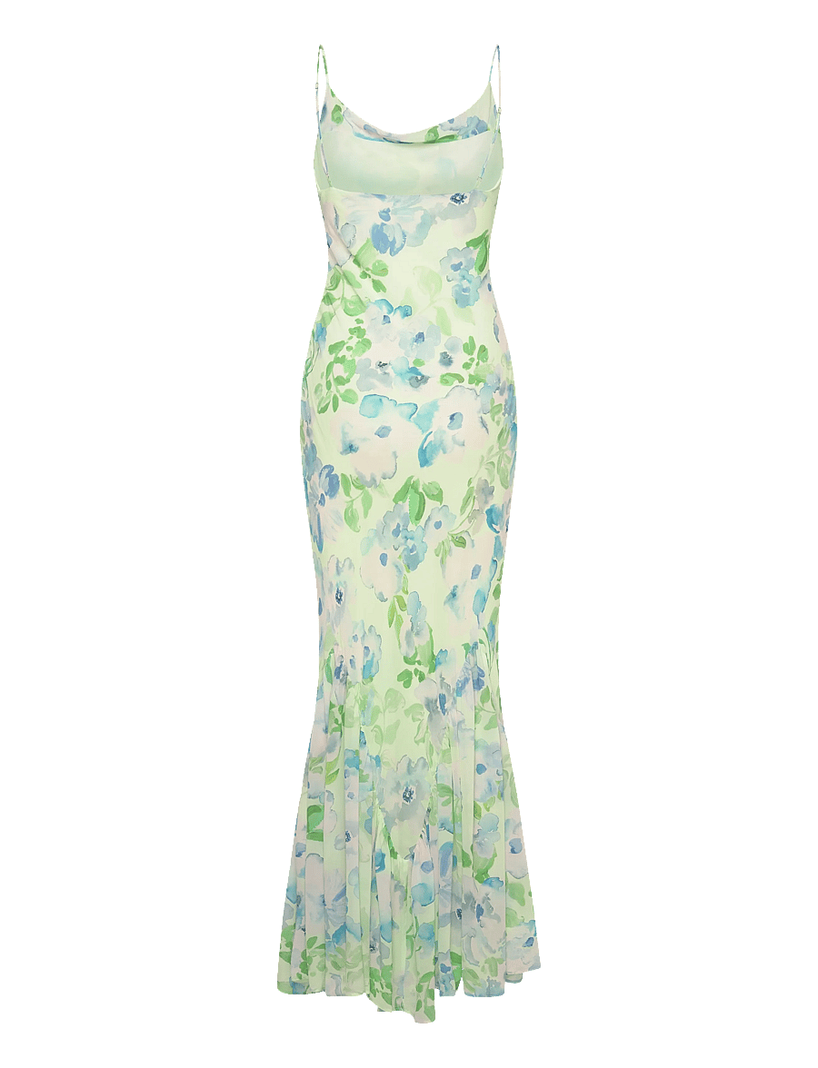 Malina - Amaia Silk Blend Chiffon Maxi Slip Dress - maxi sukienki - pastel floral pistachio - 2