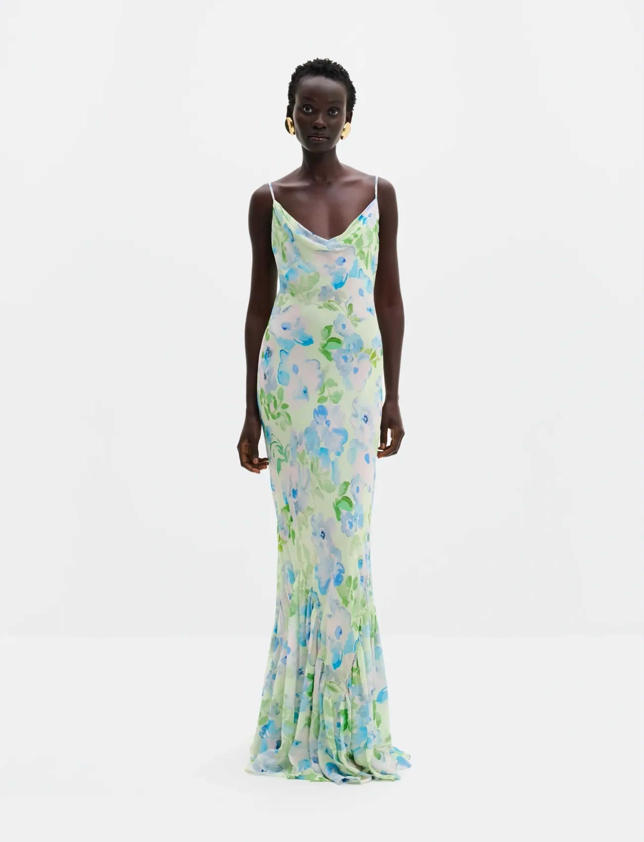 Malina Amaia Silk Blend Chiffon Maxi Slip Dress - Maxikleider - PASTEL FLORAL PISTACHIO / green