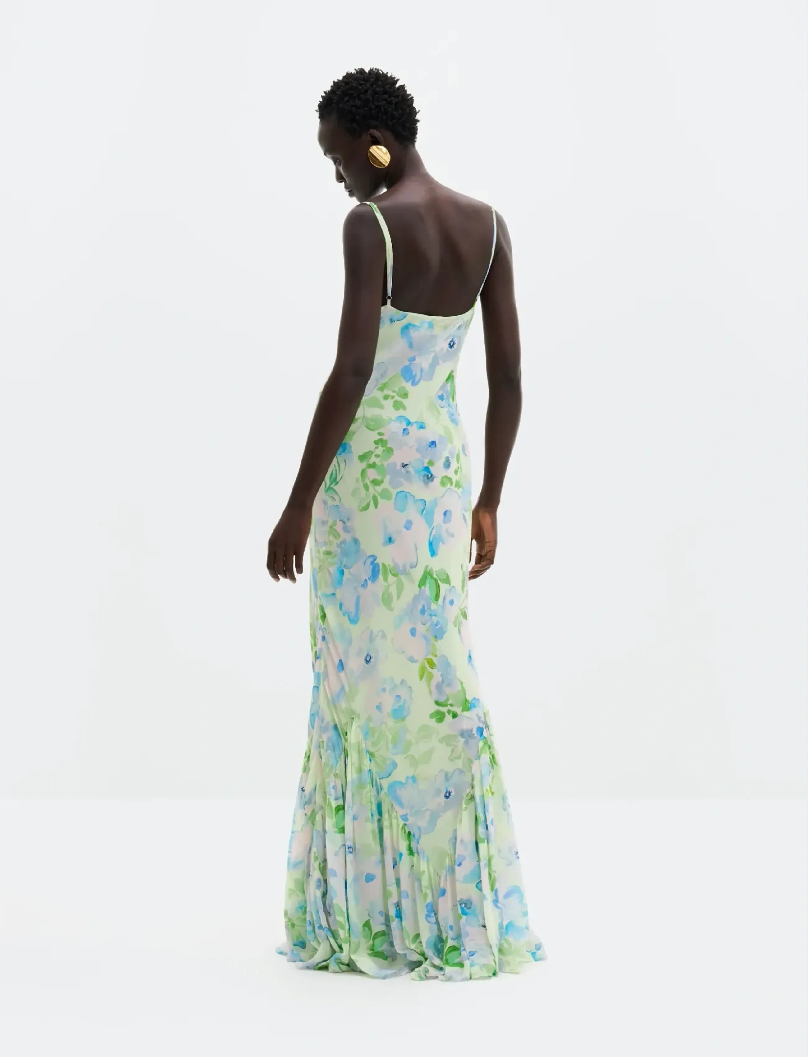 Malina - Amaia Silk Blend Chiffon Maxi Slip Dress - maxi sukienki - pastel floral pistachio - 3