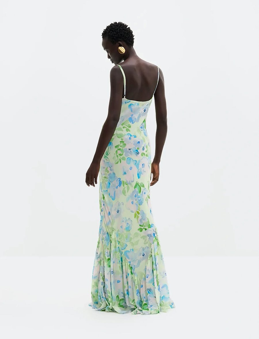 Malina - Amaia Silk Blend Chiffon Maxi Slip Dress - maxi sukienki - pastel floral pistachio - 3