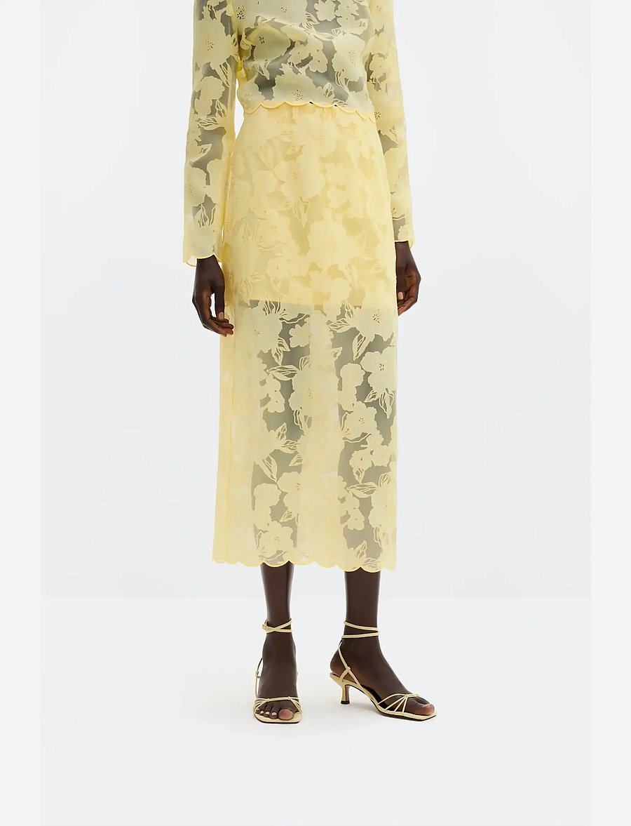 Malina - Anabelle Lace Midi Skirt - midi kjolar - light lemon - 0