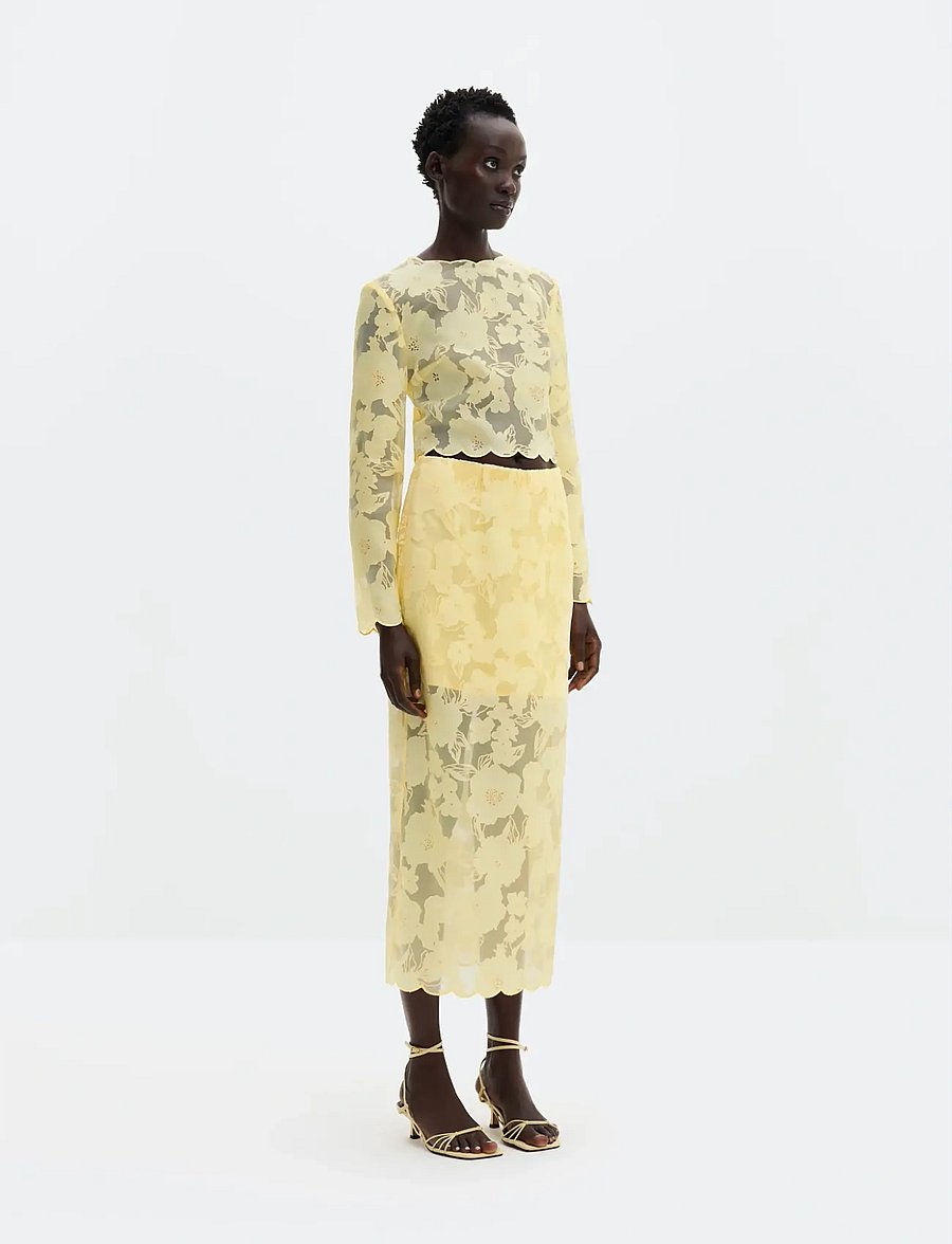 Malina - Anabelle Lace Midi Skirt - midi kjolar - light lemon - 4