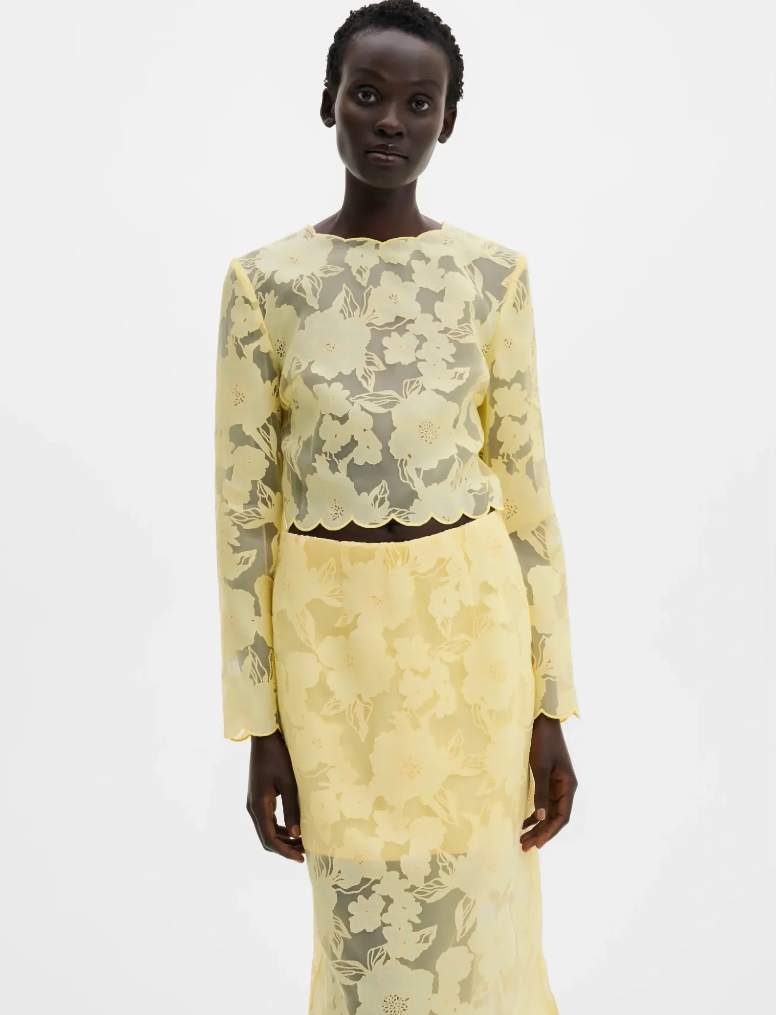 Malina Ciara Lace Top - T-Shirts & Tops - LIGHT LEMON / yellow