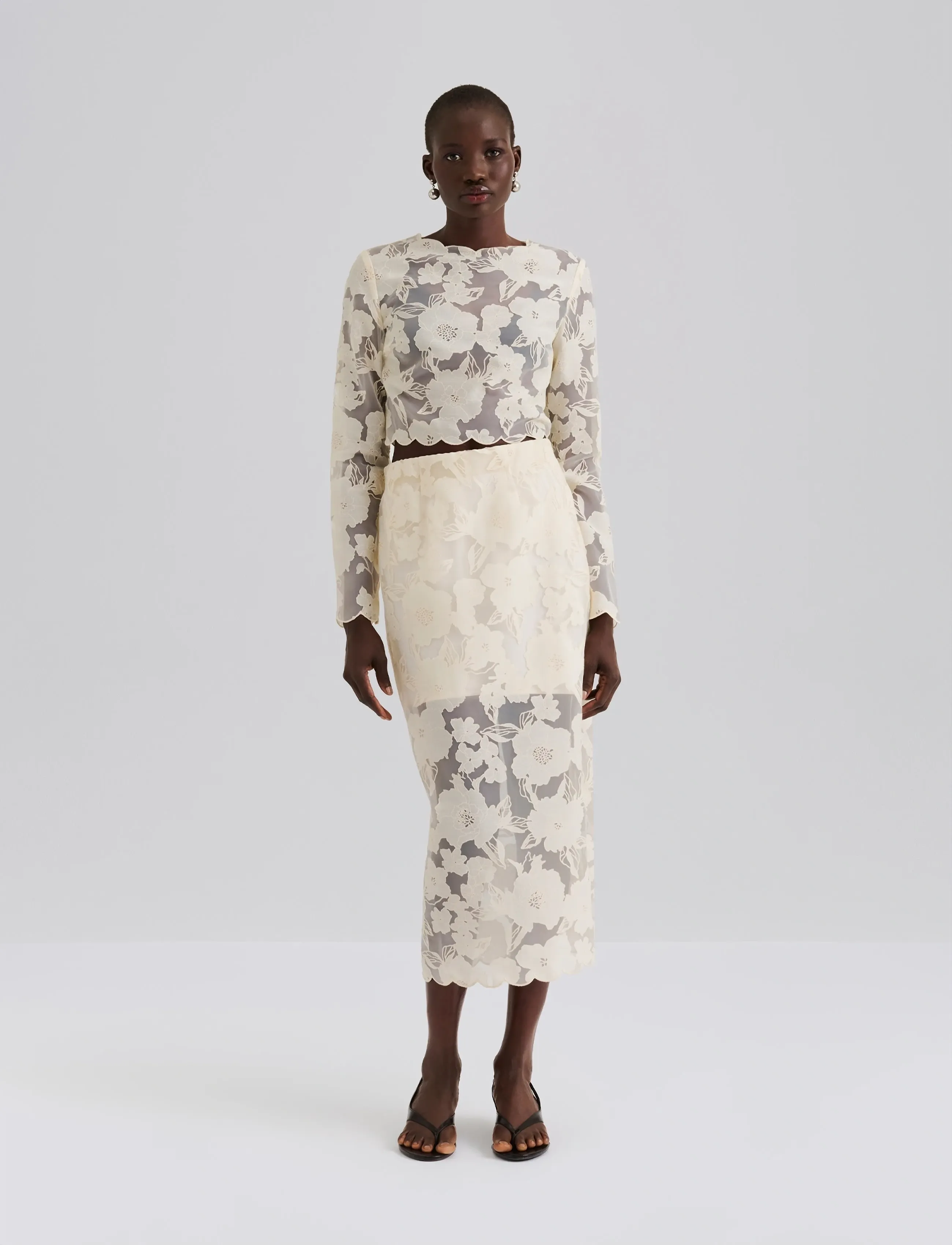Malina Ciara Lace Top, 42, Cream, T-Shirts & Toppe > Langærmede, Dame