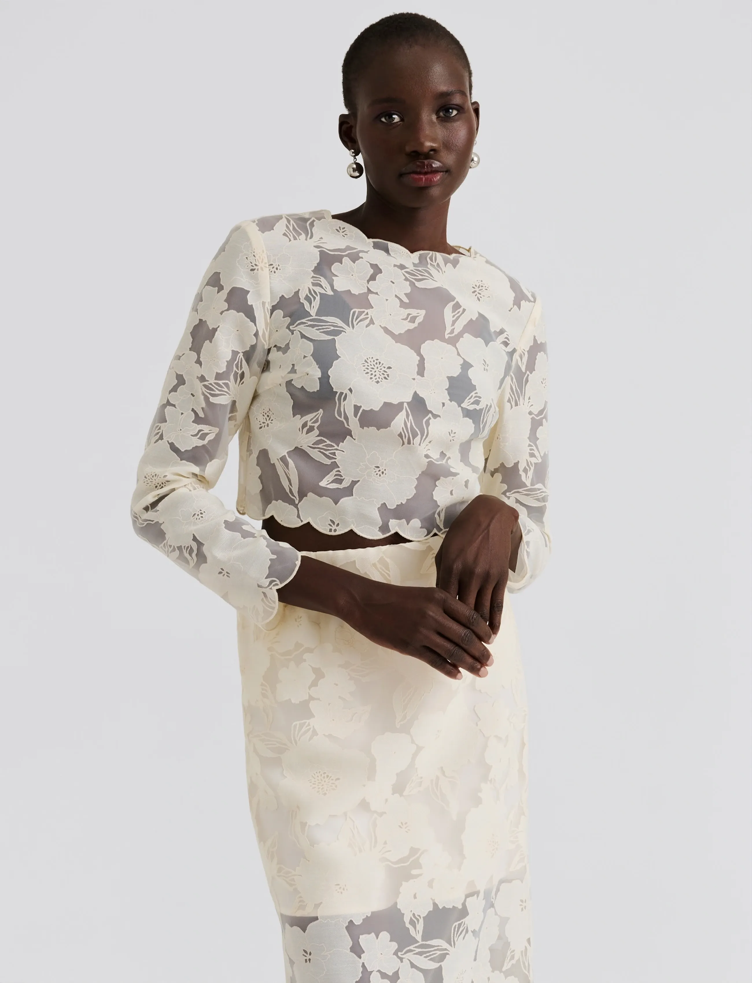 Malina - Ciara Lace Top - long-sleeved tops - vanilla - 3