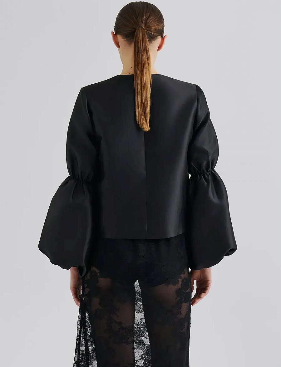 Malina - Cia Double Pouf Sleeve blouse - blouses à manches longues - black - 2