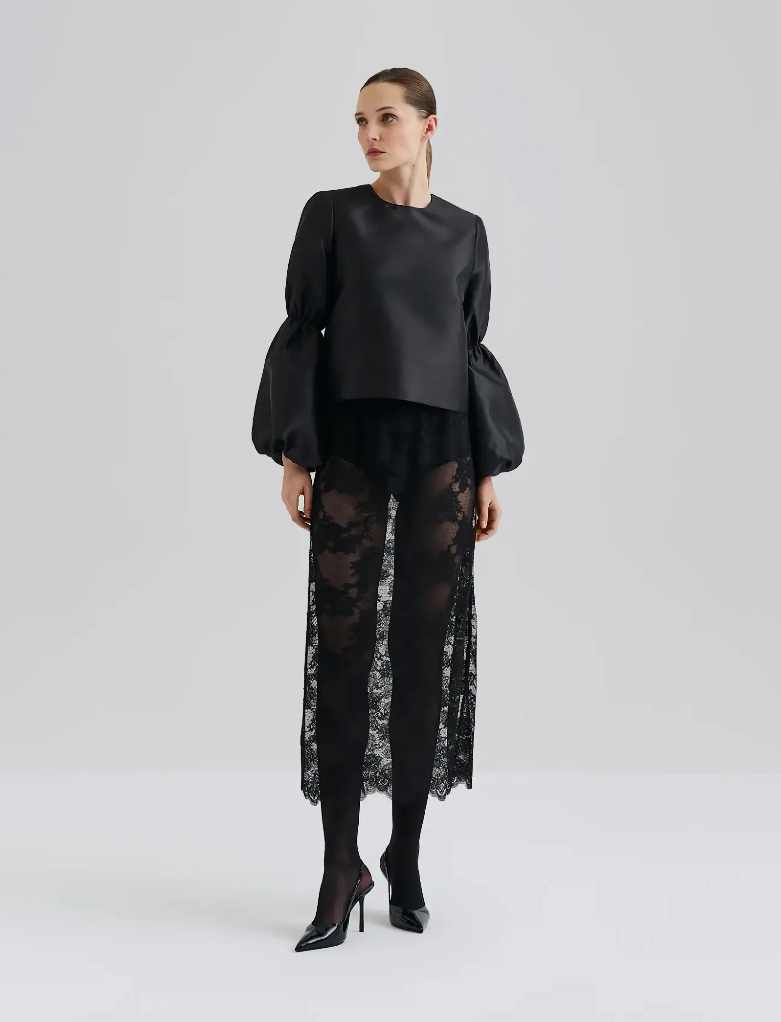 Malina - Cia Double Pouf Sleeve blouse - langærmede bluser - black - 3