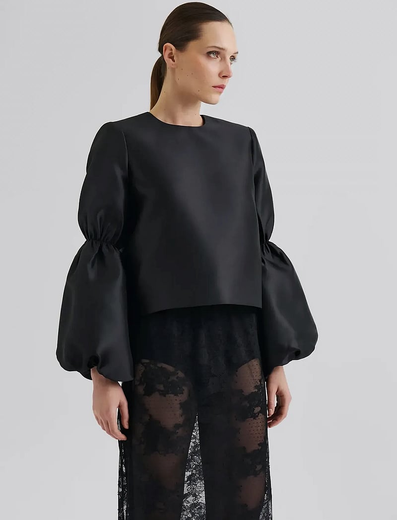 Malina - Cia Double Pouf Sleeve blouse - langærmede bluser - black - 0