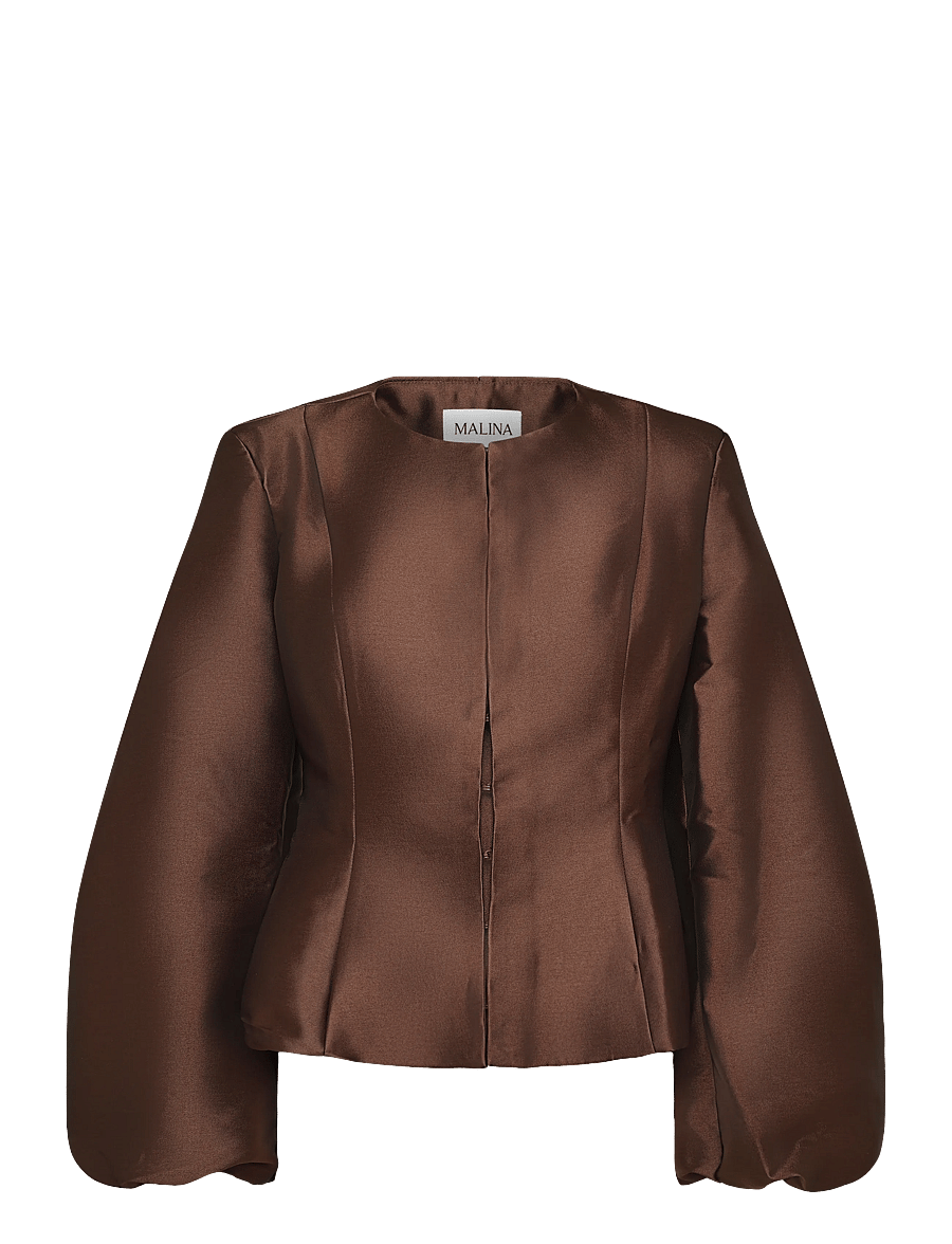 Malina - Vendela Balloon Sleeve Blouse - långärmade blusar - dark brown - 1