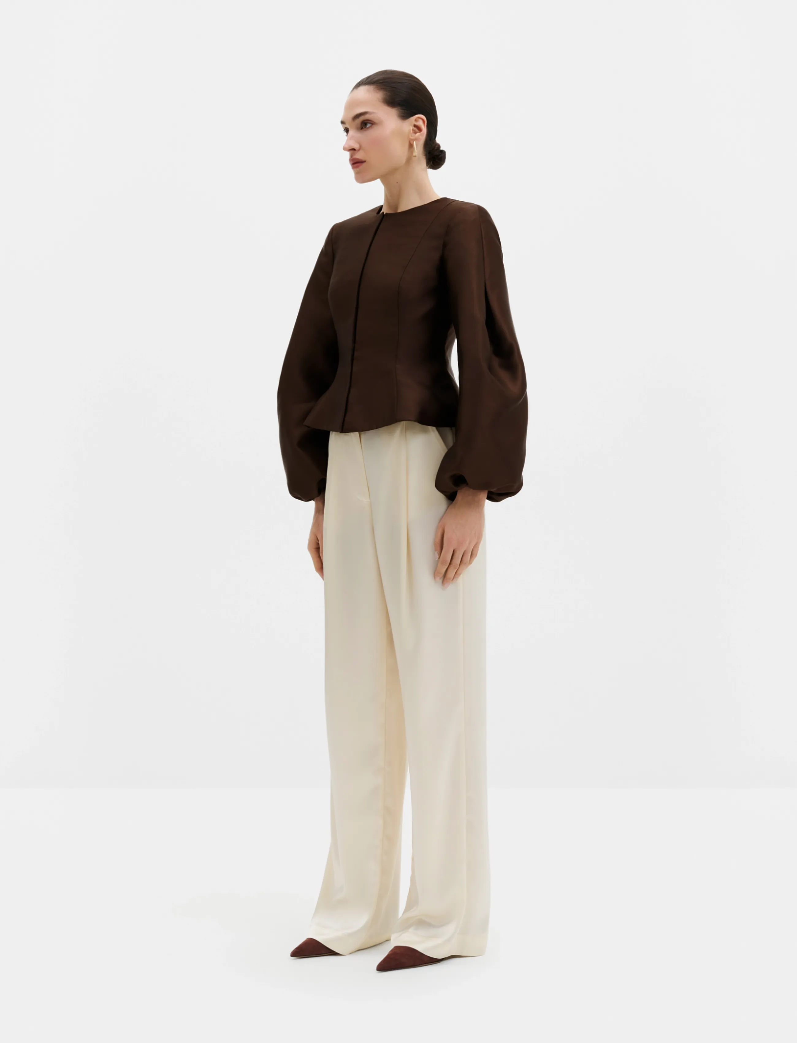 Malina Vendela Balloon Sleeve Blouse, 34, Brown, Bluser > Langærmede, Dame