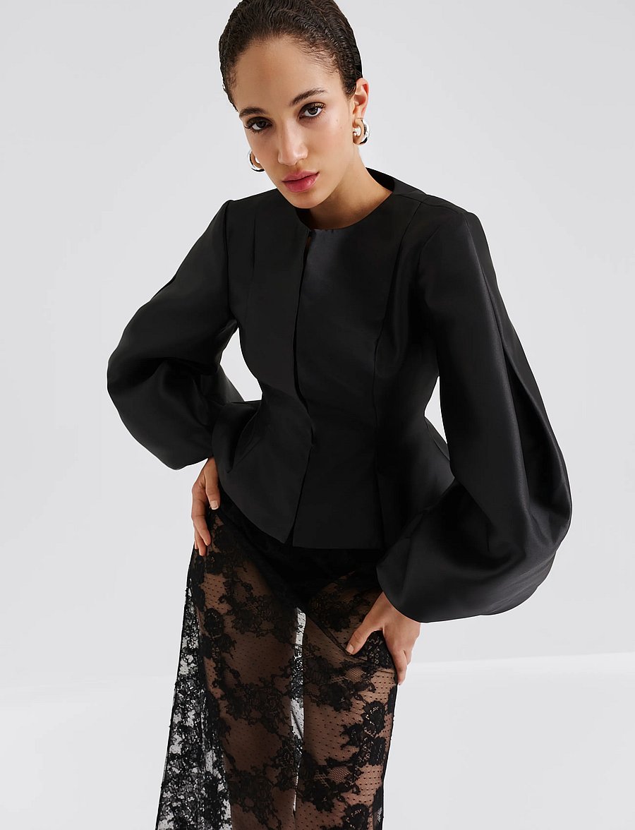 Malina - Vendela Balloon Sleeve Blouse - långärmade blusar - dark brown - 0