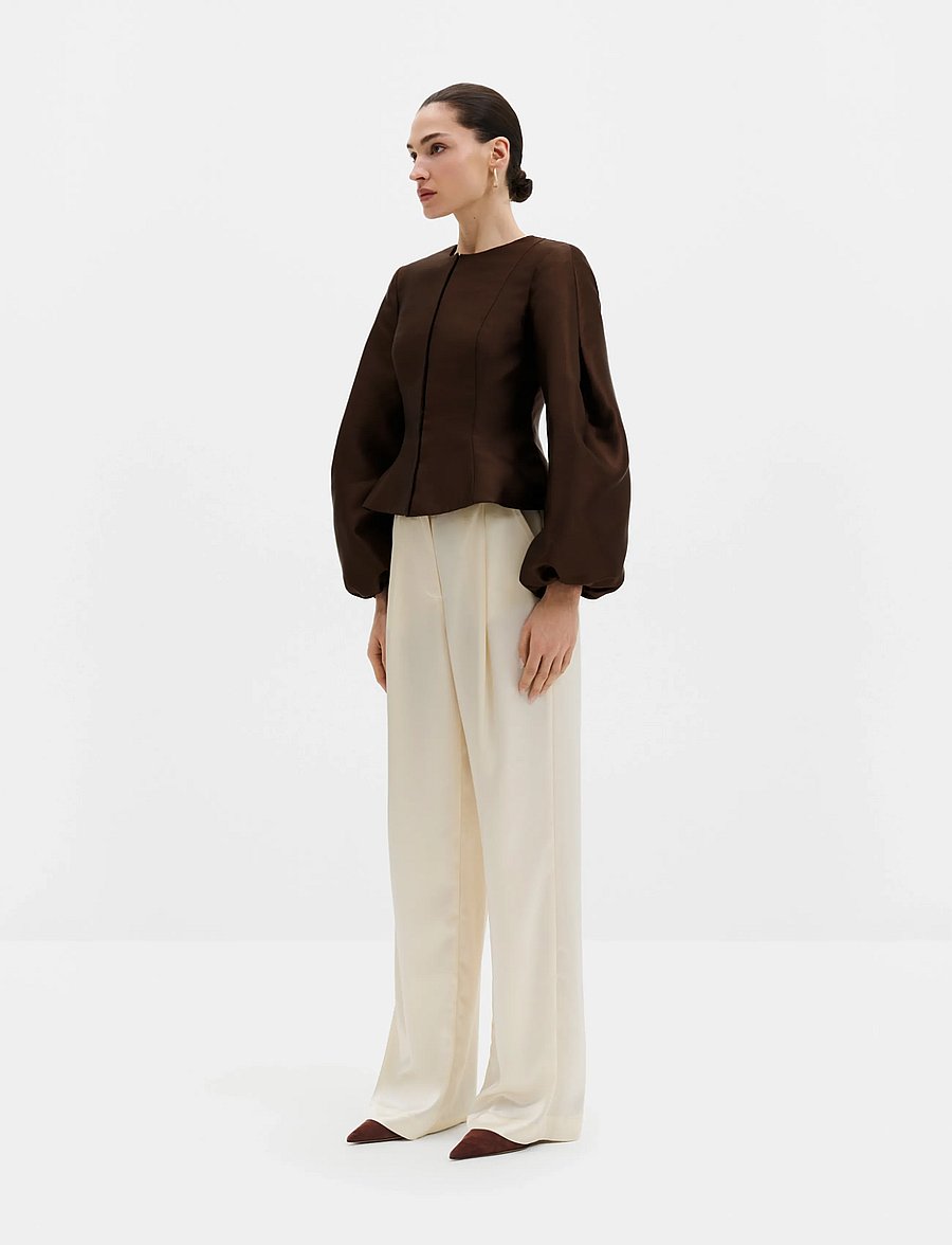 Malina - Vendela Balloon Sleeve Blouse - långärmade blusar - dark brown - 0