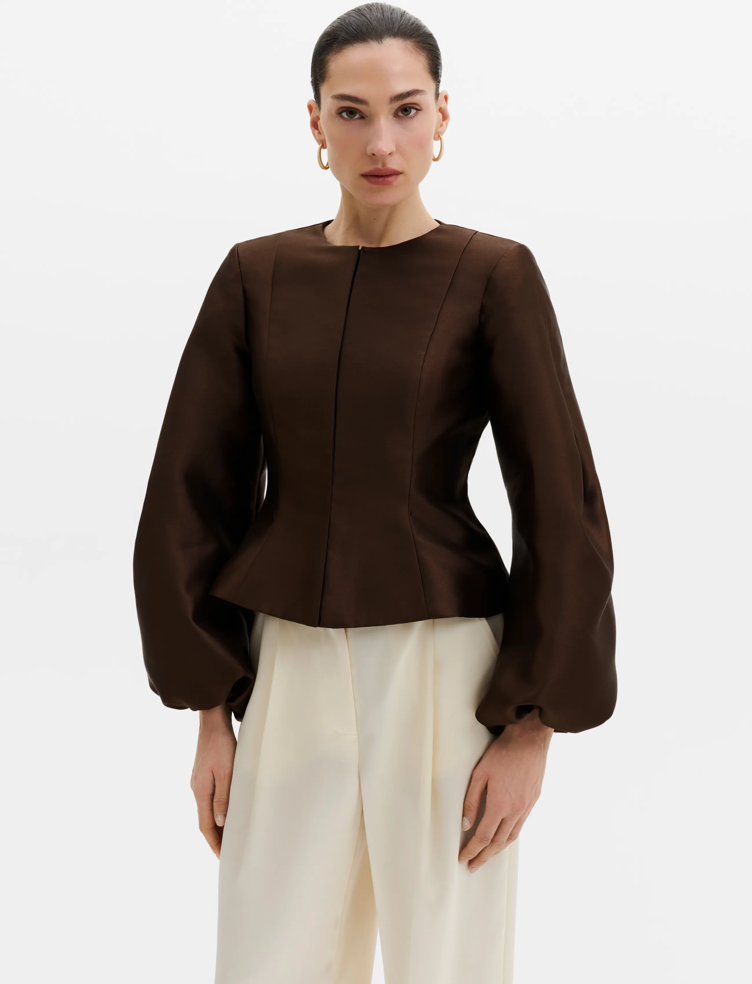 Malina - Vendela Balloon Sleeve Blouse - dark brown - 2