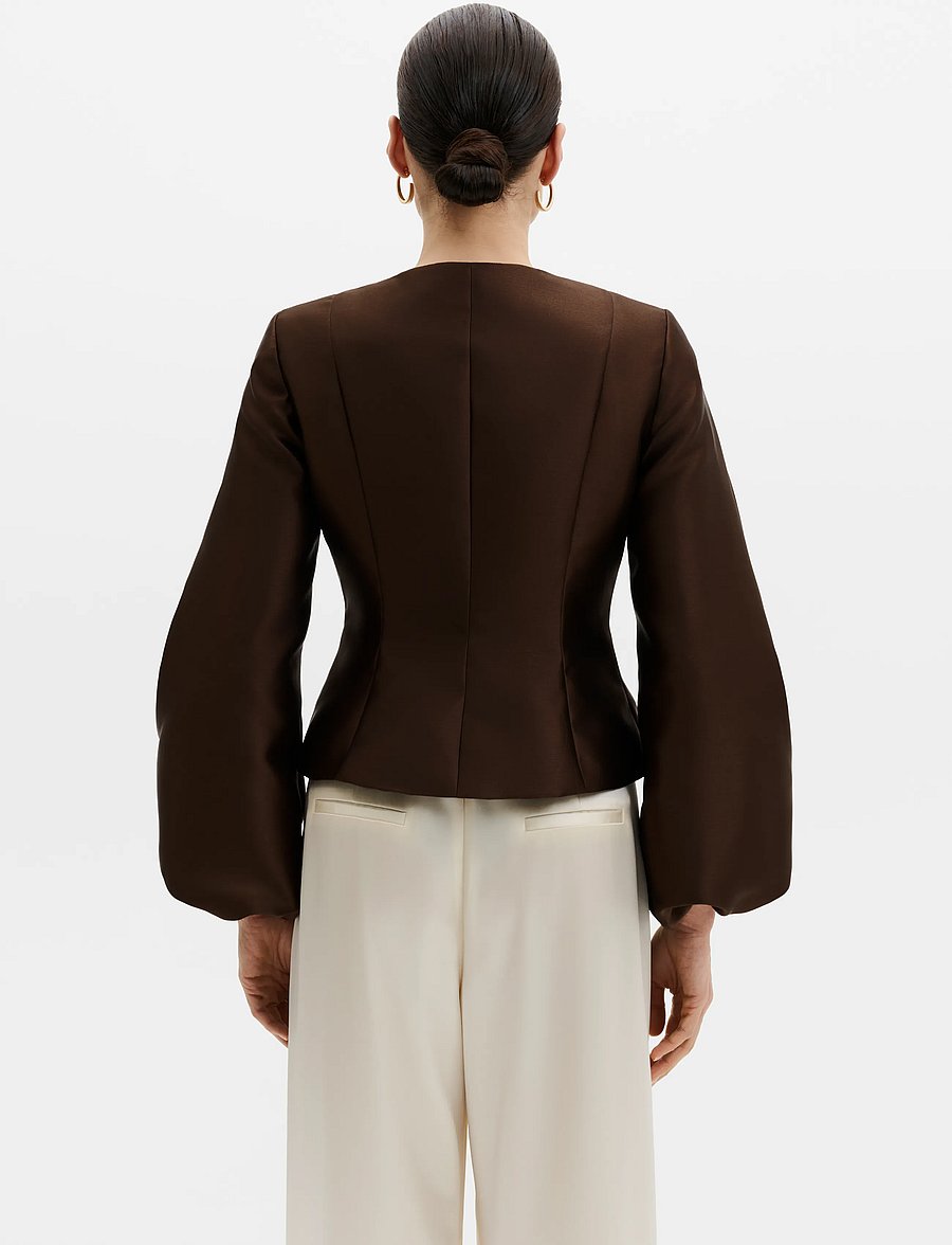 Malina - Vendela Balloon Sleeve Blouse - långärmade blusar - dark brown - 4