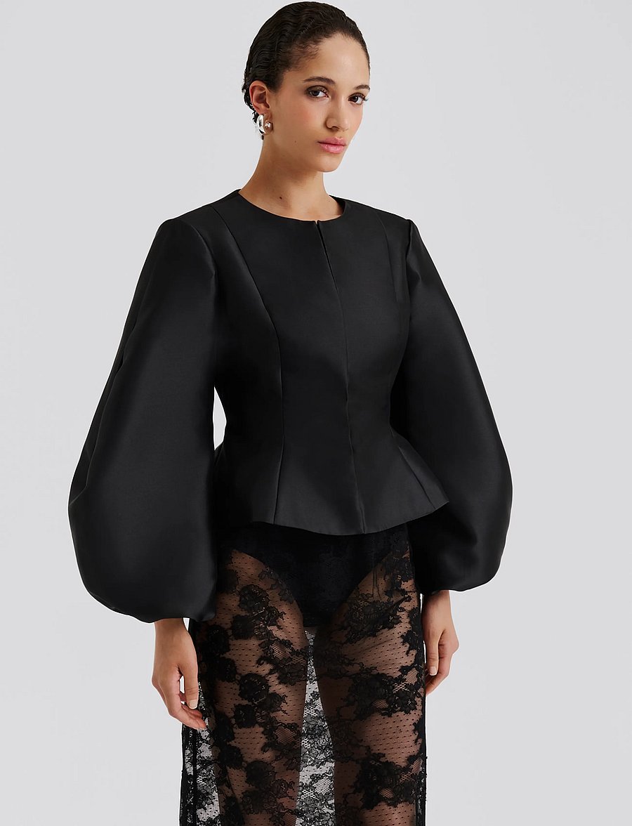 Malina - Vendela Balloon Sleeve Blouse - långärmade blusar - dark brown - 3