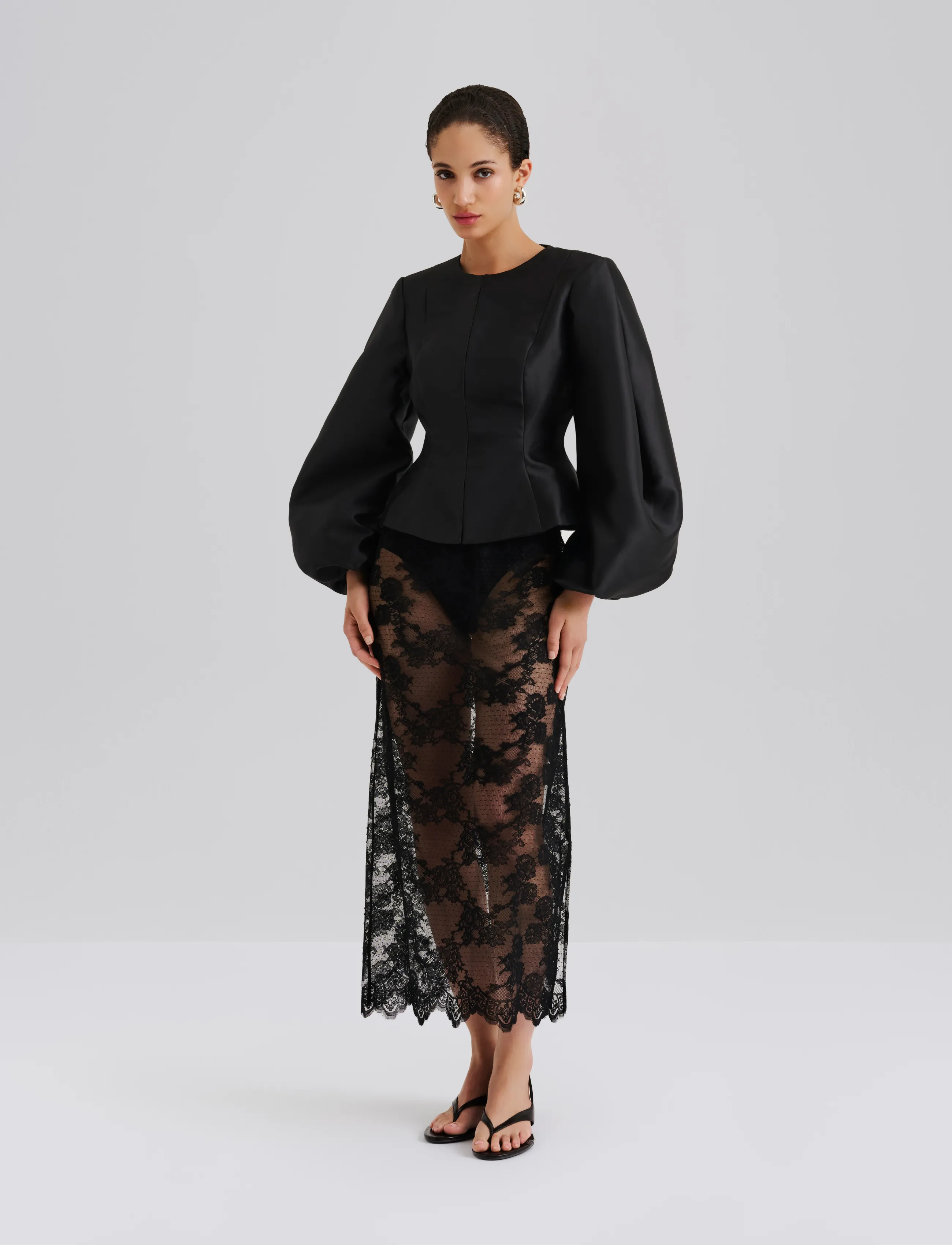 Malina - Vendela Balloon Sleeve Blouse - langärmelige blusen - dark brown - 4