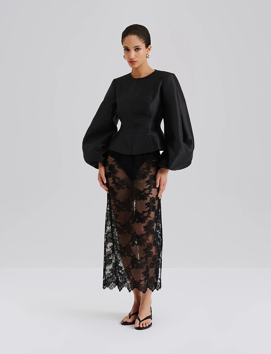Malina - Vendela Balloon Sleeve Blouse - långärmade blusar - dark brown - 4
