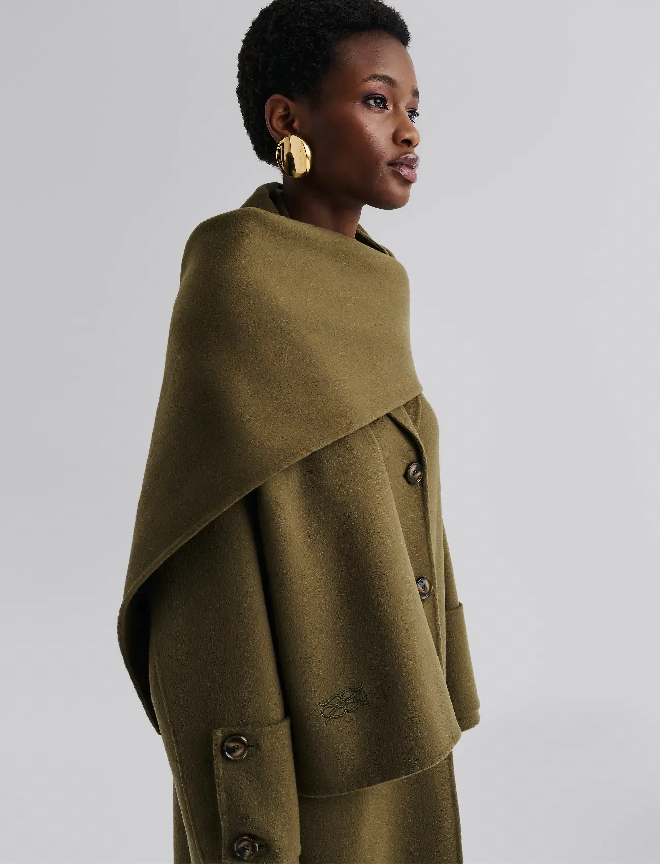 Malina Aloria Double Faced Wool Cashmere Silk Scarf, One Size, Khaki green, Tørklæder > Vintertørklæder, Dame