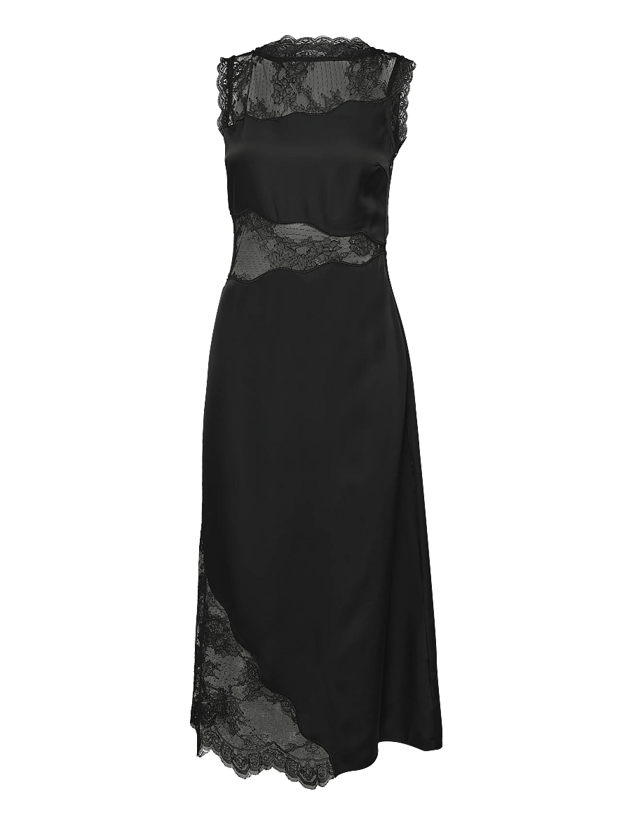Malina - Desire Lace Trimmed Cut Out Midi Dress - cocktailklänningar - black - 1