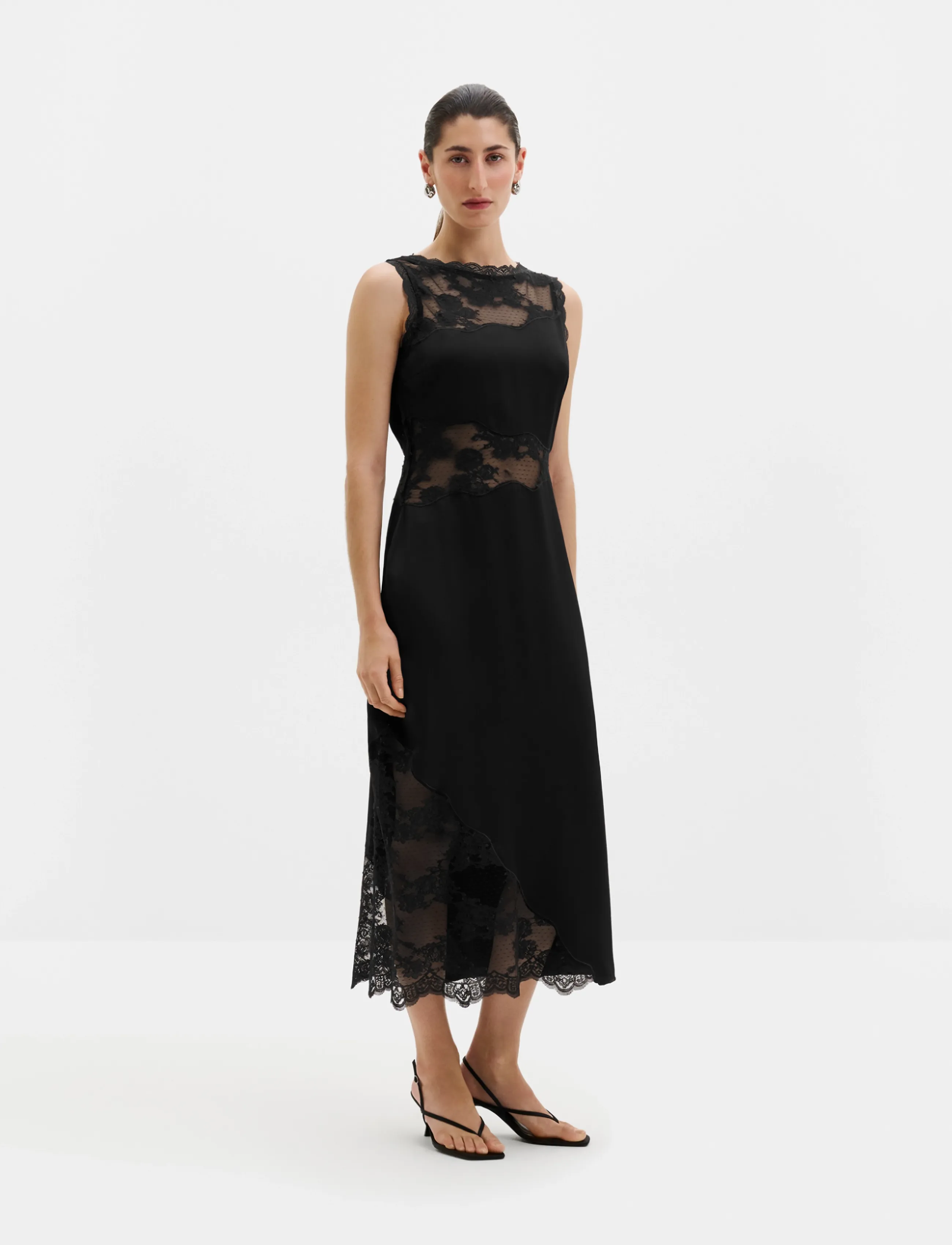 Malina Desire Lace Trimmed Cut Out Midi Dress - Kläder - BLACK / black