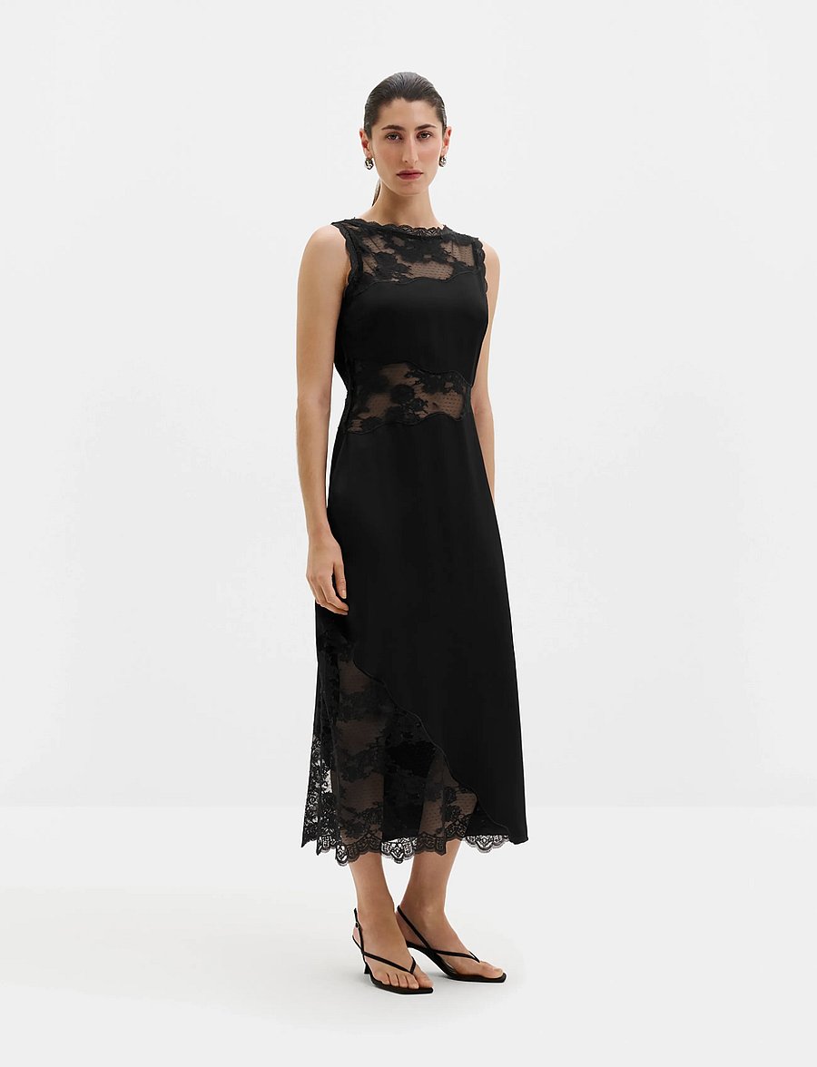 Malina - Desire Lace Trimmed Cut Out Midi Dress - cocktailklänningar - black - 0