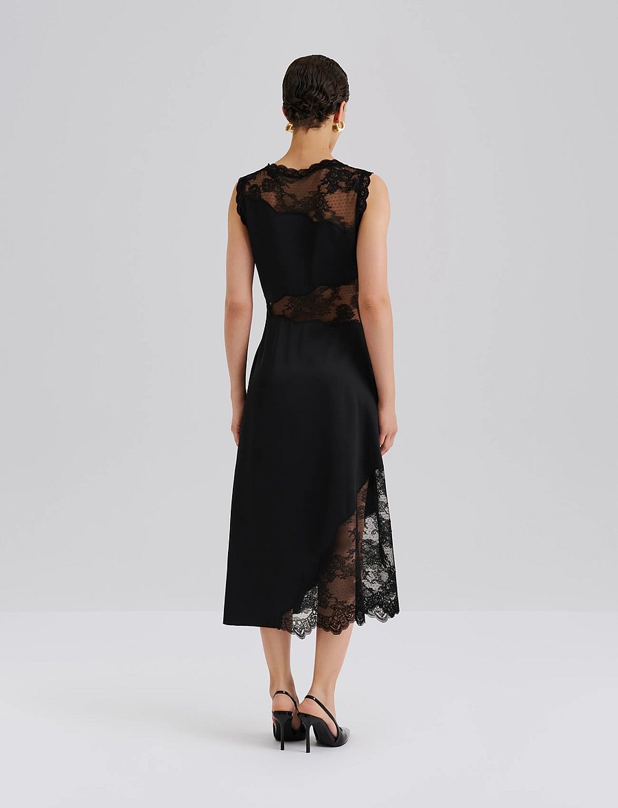 Malina - Desire Lace Trimmed Cut Out Midi Dress - cocktailklänningar - black - 2