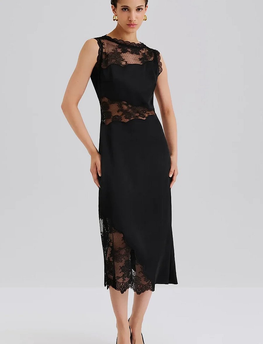 Malina - Desire Lace Trimmed Cut Out Midi Dress - cocktailklänningar - black - 4