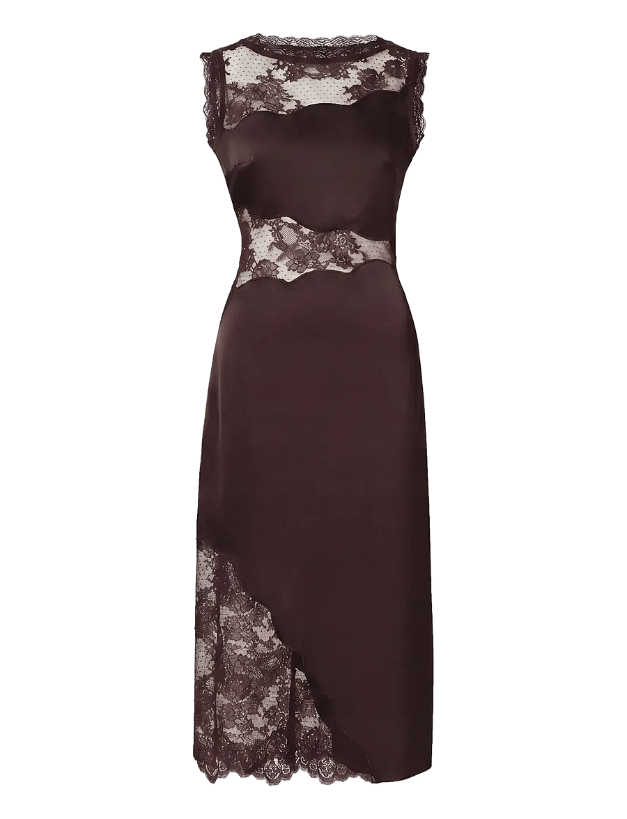 Malina - Desire Lace Trimmed Cut Out Midi Dress - cocktailkjoler - espresso - 1