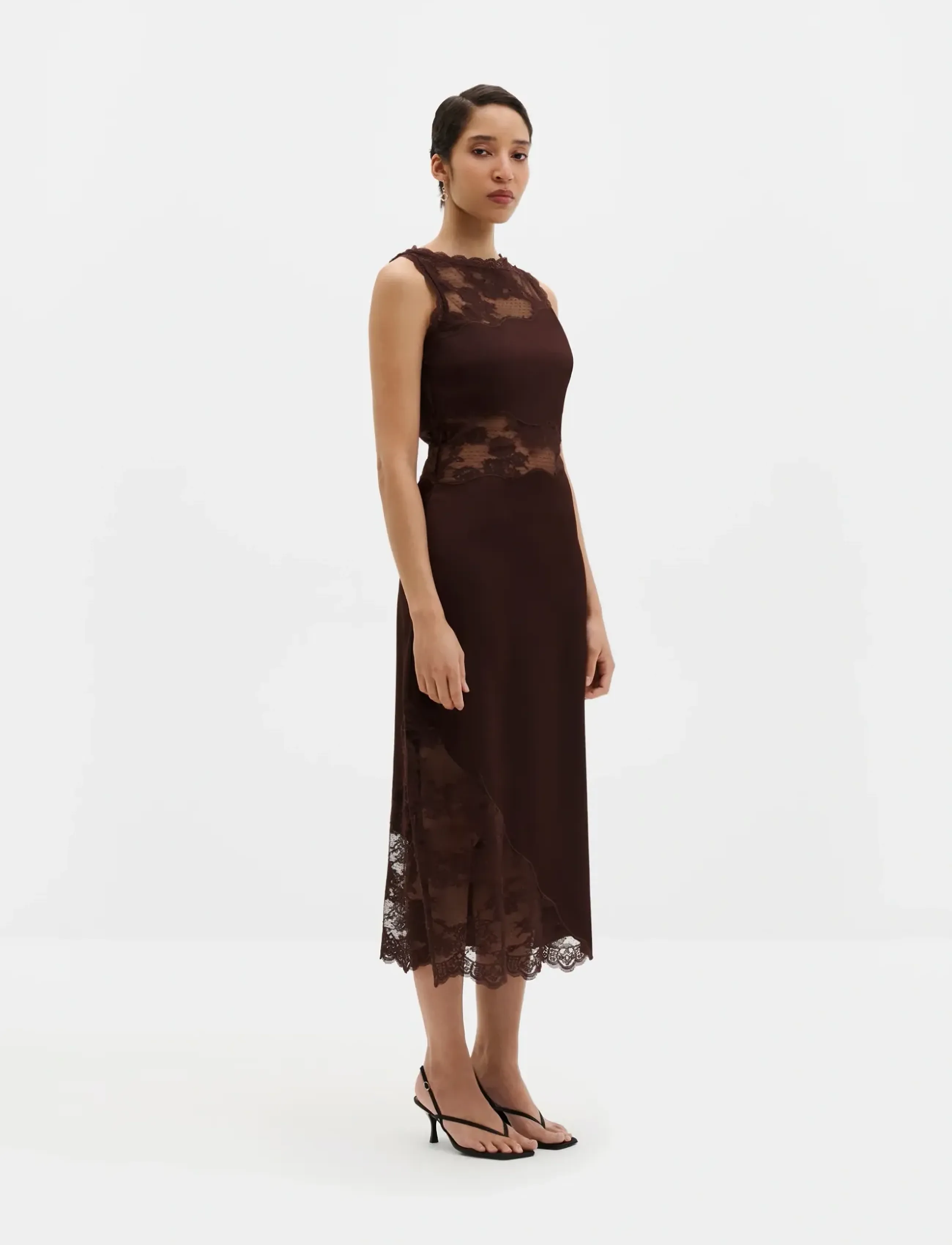 Malina Desire Lace Trimmed Cut Out Midi Dress - Tøj - ESPRESSO / brown
