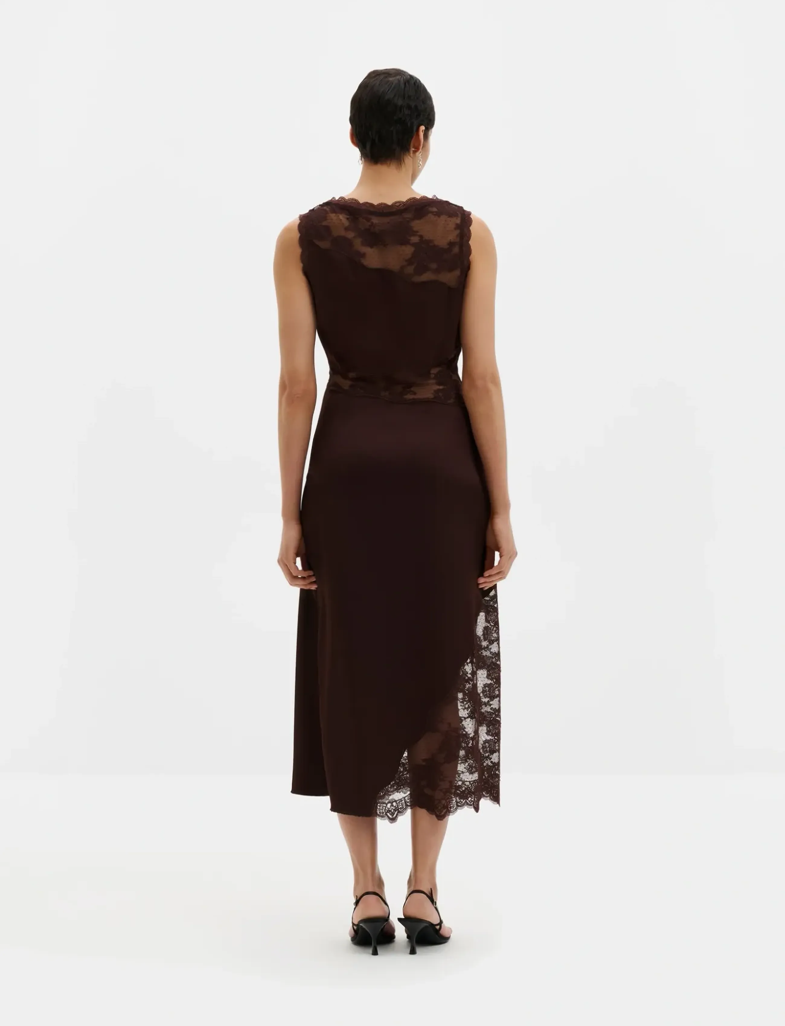 Malina - Desire Lace Trimmed Cut Out Midi Dress - cocktailkjoler - espresso - 2