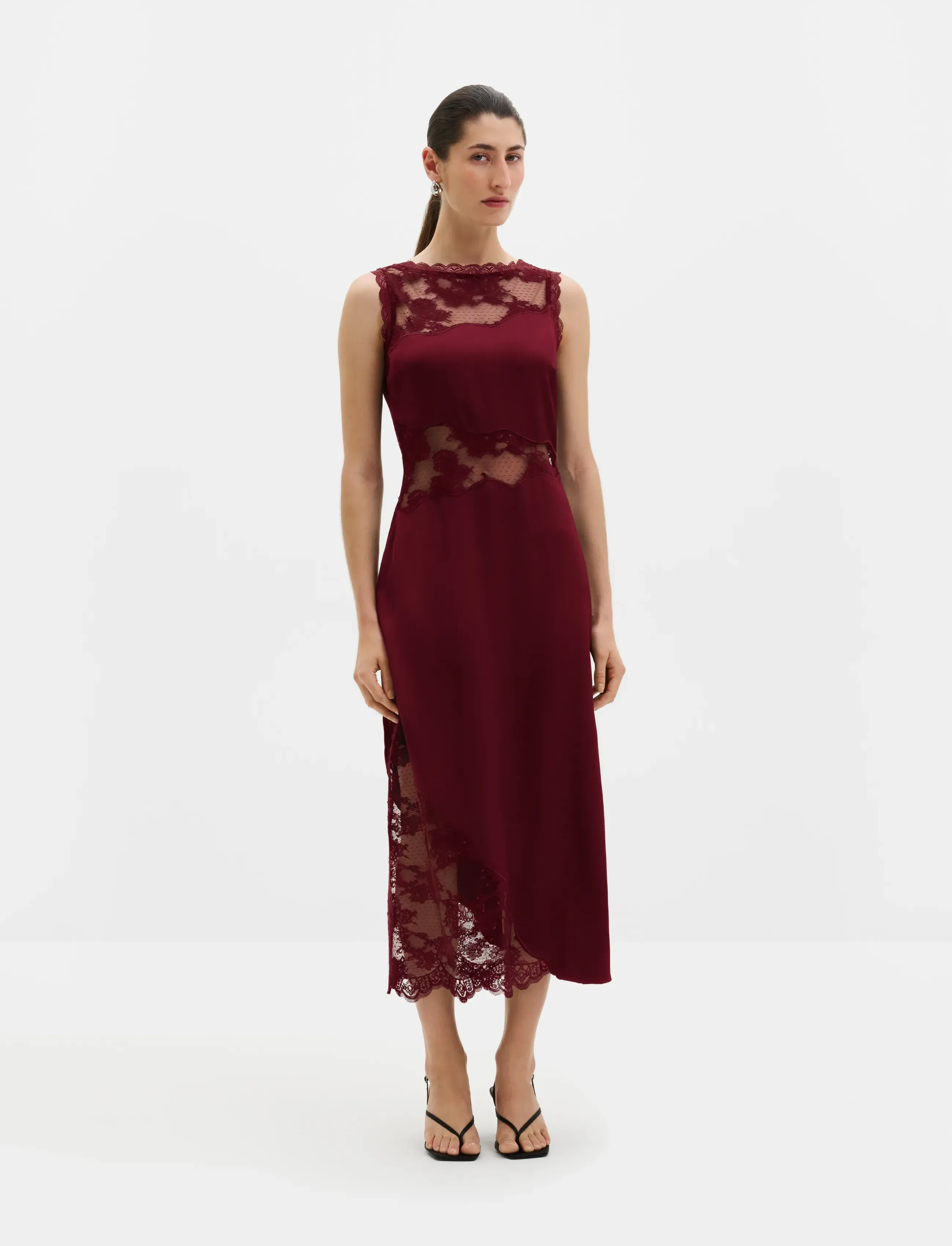 Malina Desire Lace Trimmed Cut Out Midi Dress - Stramme kjoler - RUBY / burgundy
