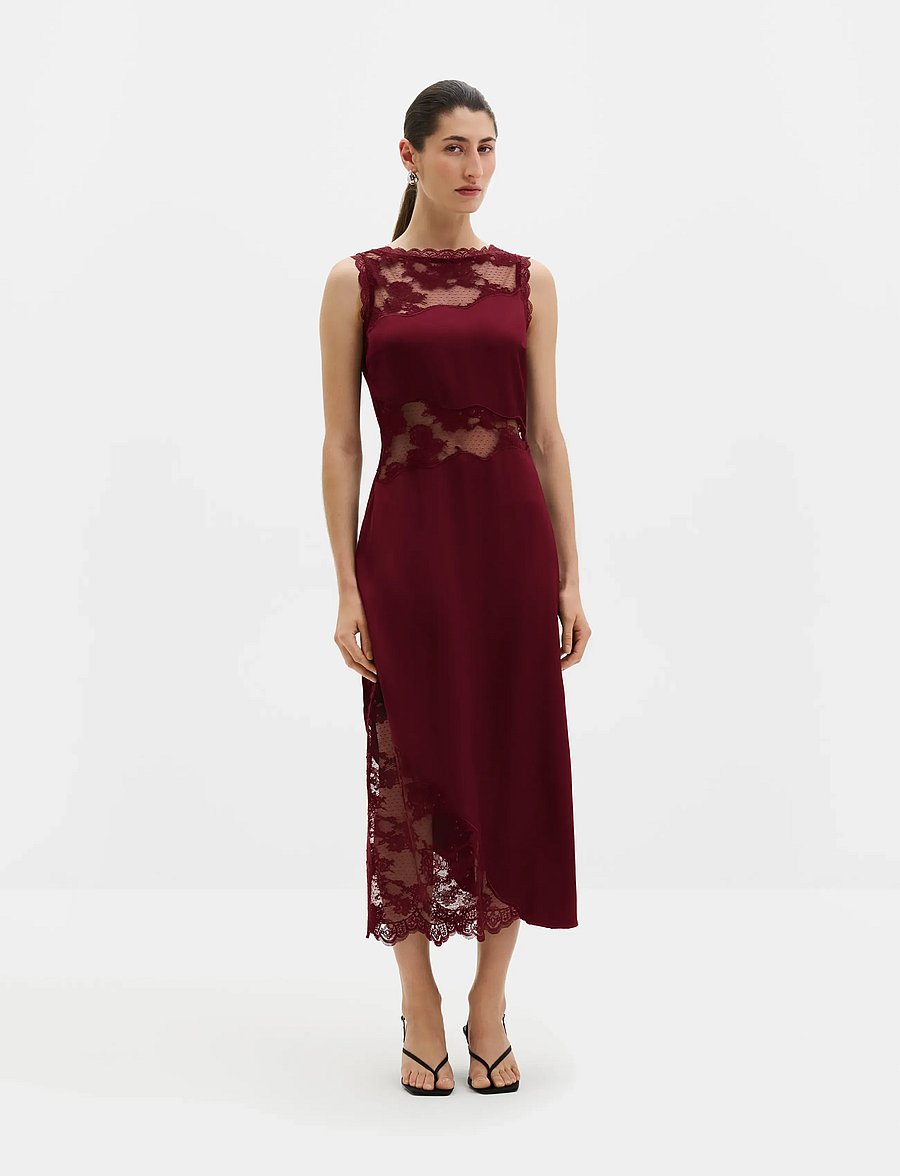 Malina - Desire Lace Trimmed Cut Out Midi Dress - cocktailkjoler - ruby - 0