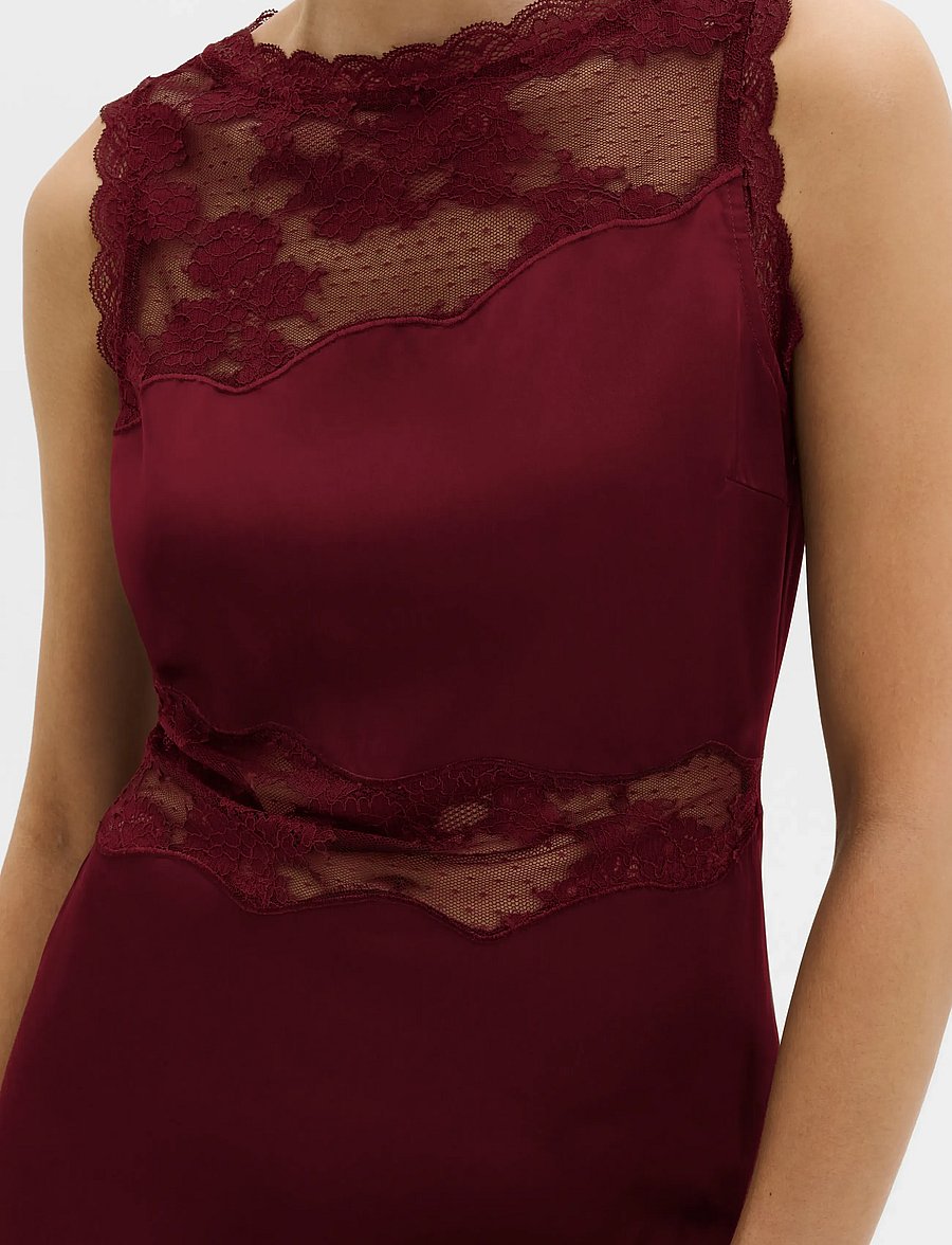 Malina - Desire Lace Trimmed Cut Out Midi Dress - cocktailkjoler - ruby - 3